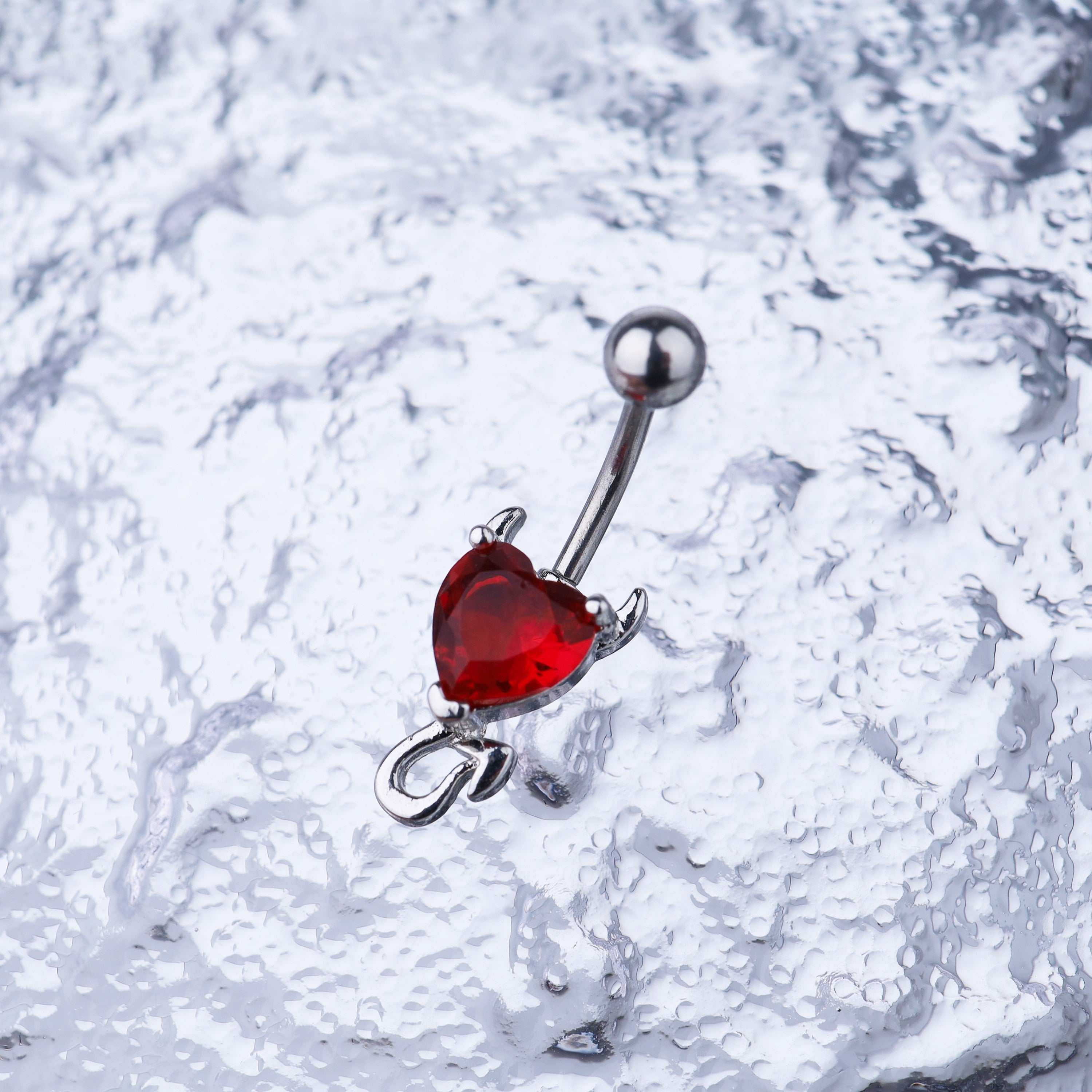 Devil Heart CZ stainless steel Belly Ring - Devil Heart CZ stainless steel Belly Ring - Red by CRUXJEWELRY