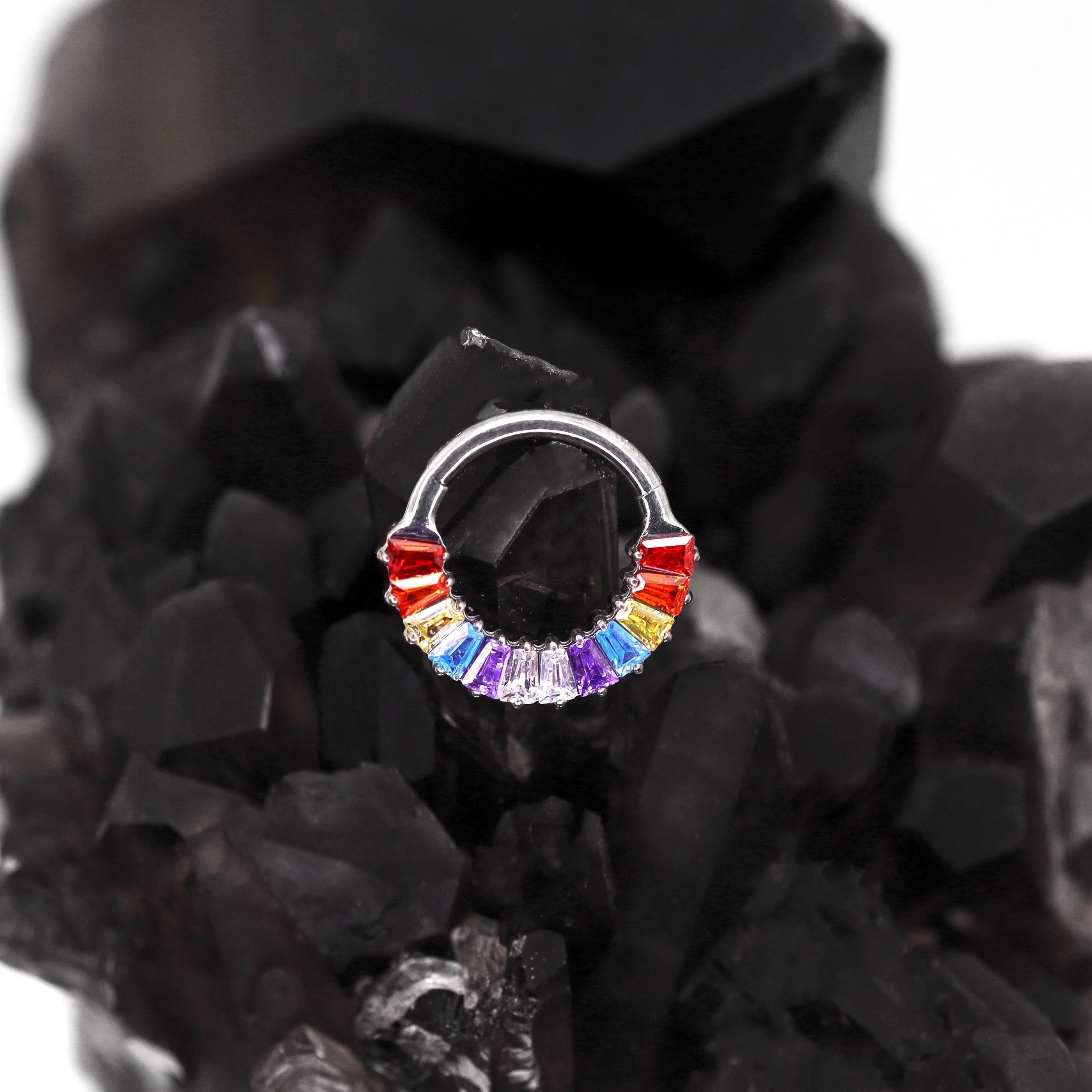 16G Rainbow CZ Titanium Segment Hoop - 16G Rainbow CZ Titanium Segment Hoop - Default Title by CRUXJEWELRY