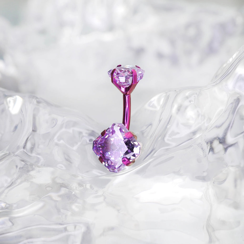 High-Shine Square CZ Titanium Navel Ring - High-Shine Square CZ Titanium Navel Ring - Violet Purple by CRUXJEWELRY