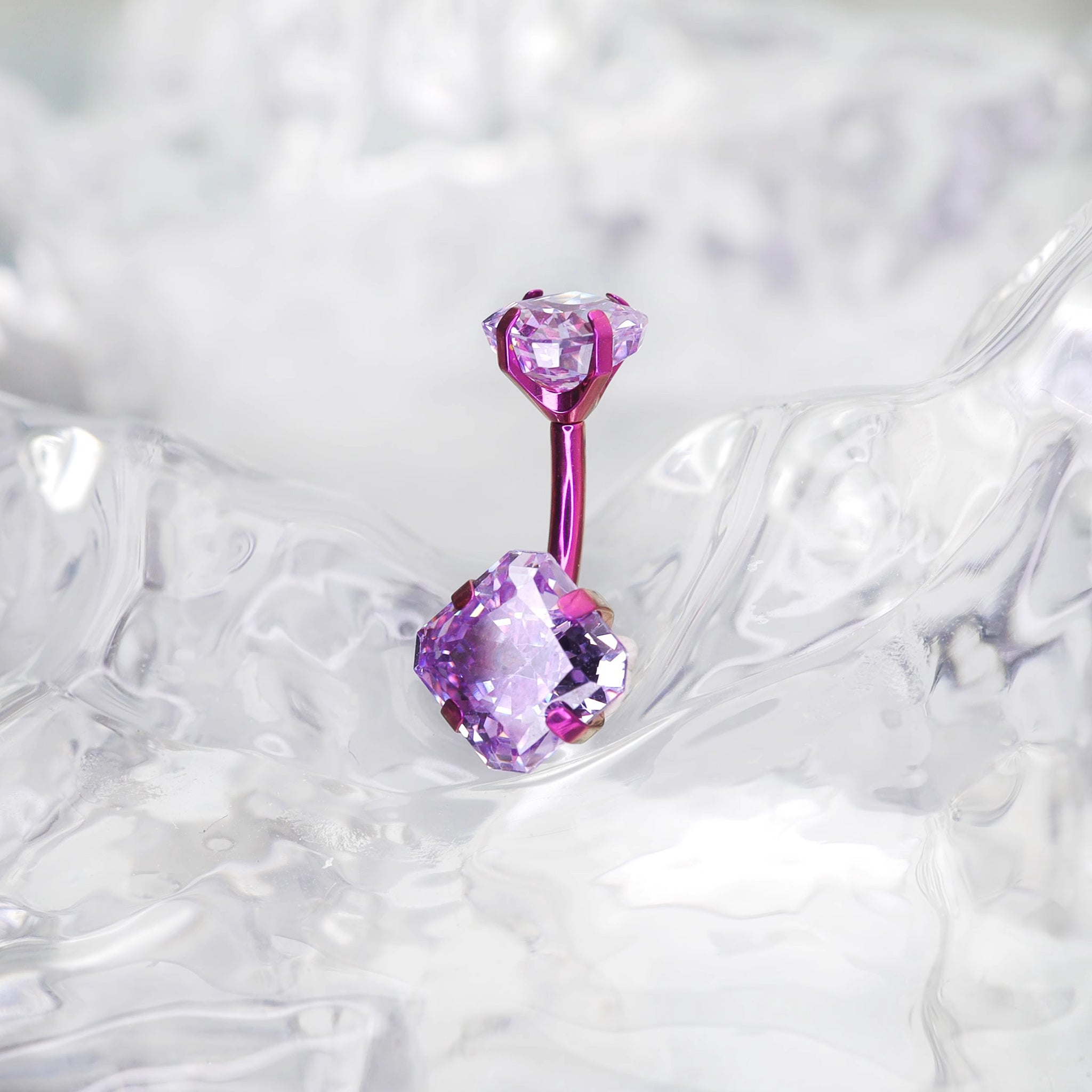 High-Shine Square CZ Titanium Navel Ring - High-Shine Square CZ Titanium Navel Ring - Violet Purple by CRUXJEWELRY