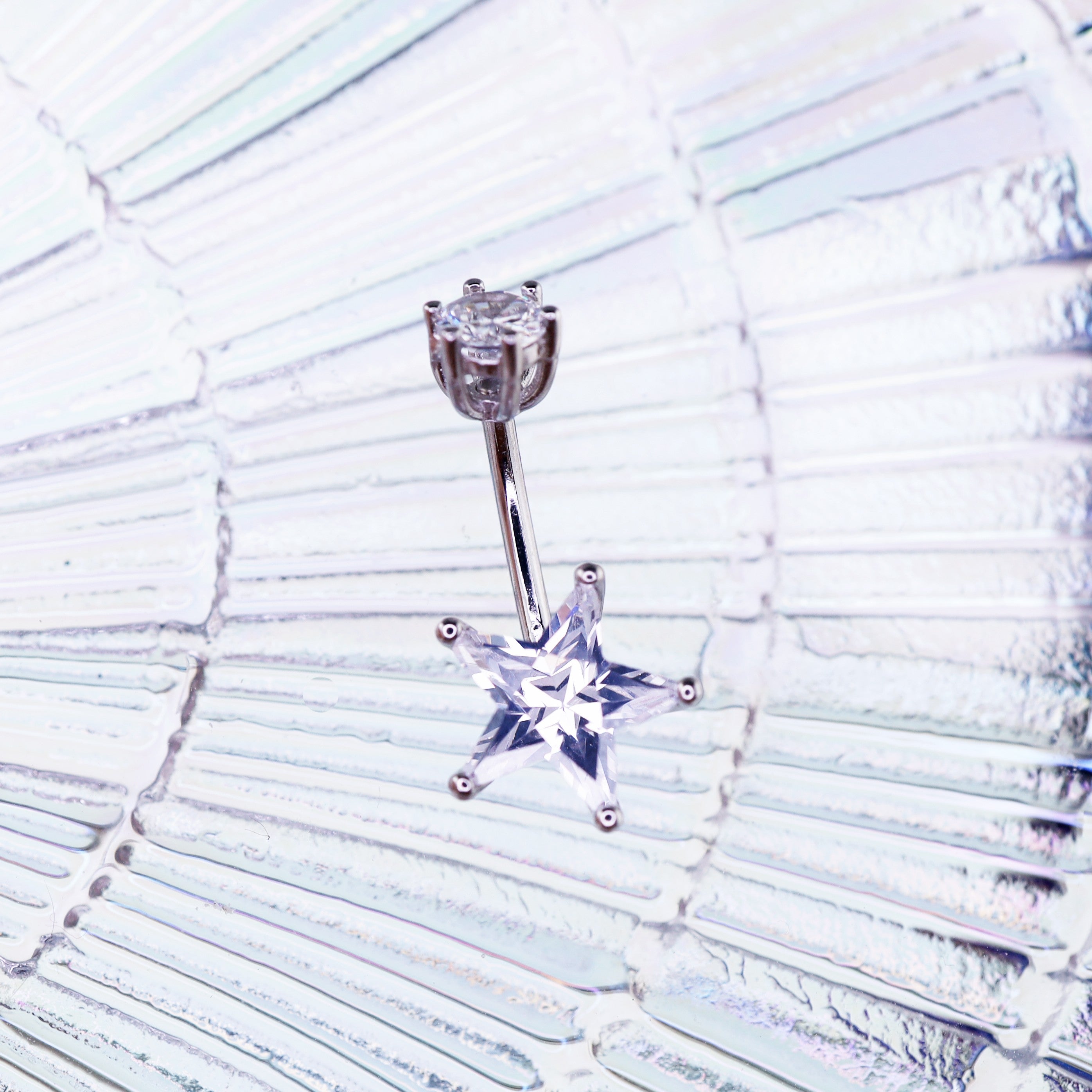 Pentagram CZ S925 Sterling Silver Belly Ring - Pentagram CZ S925 Sterling Silver Belly Ring - 6 mm by CRUXJEWELRY