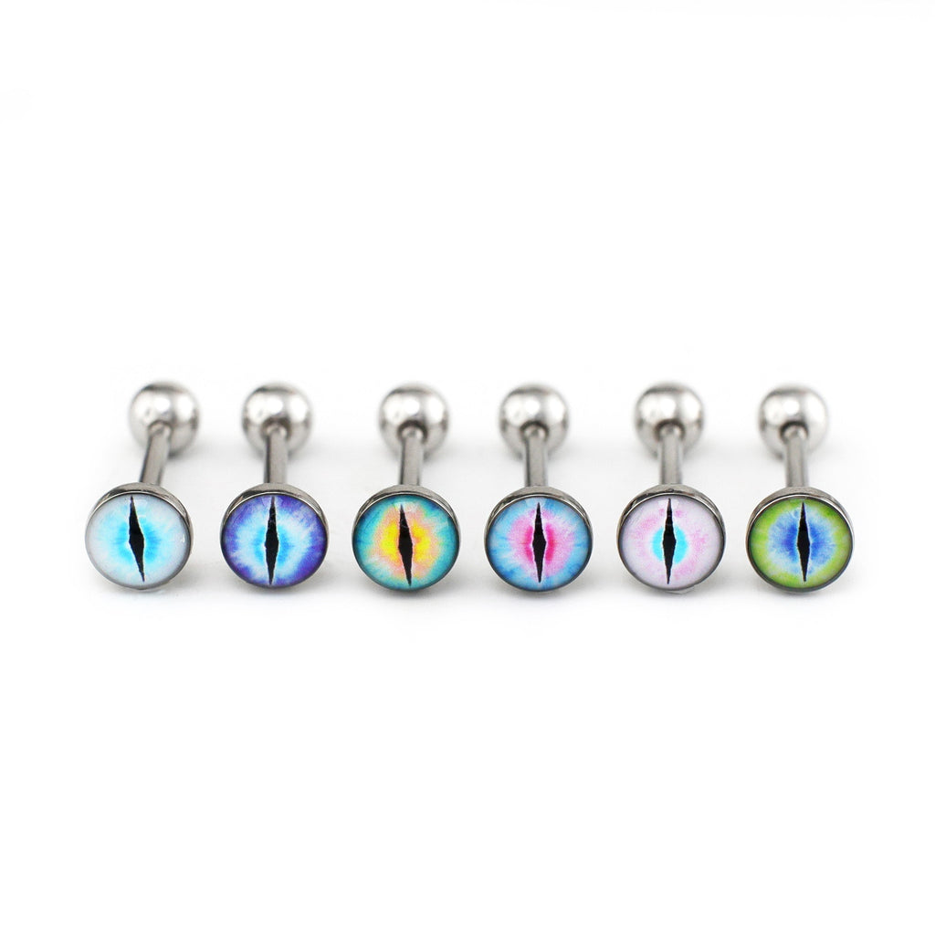 Resin Oil Slick Eye Pupil tongue stud - Resin Oil Slick Eye Pupil tongue stud - Misty Blue / 10 mm / 1.2mm/16G by CRUXJEWELRY