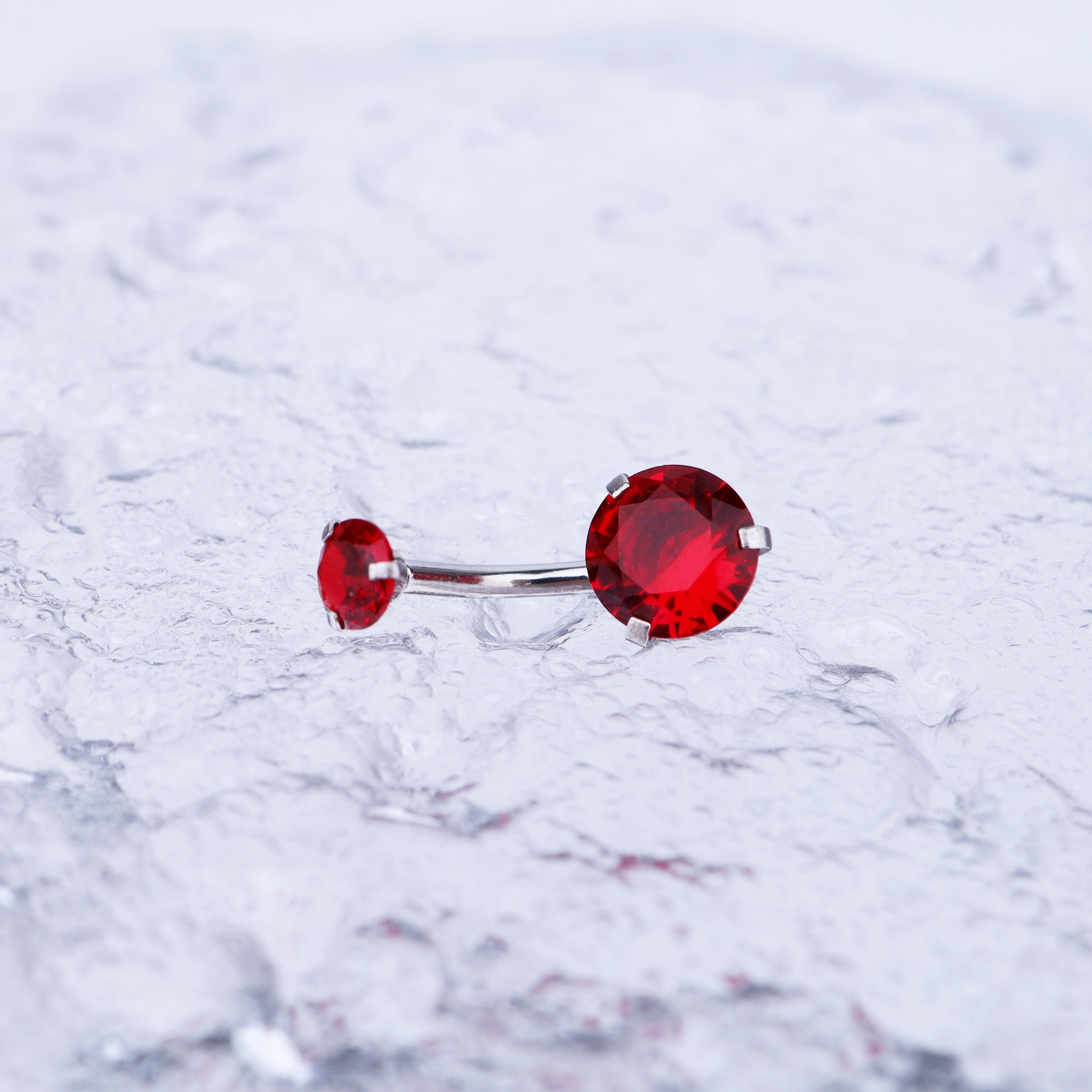 Round CZ Stainless Steel Belly Ring - Round CZ Stainless Steel Belly Ring - Red / 6mm by CRUXJEWELRY