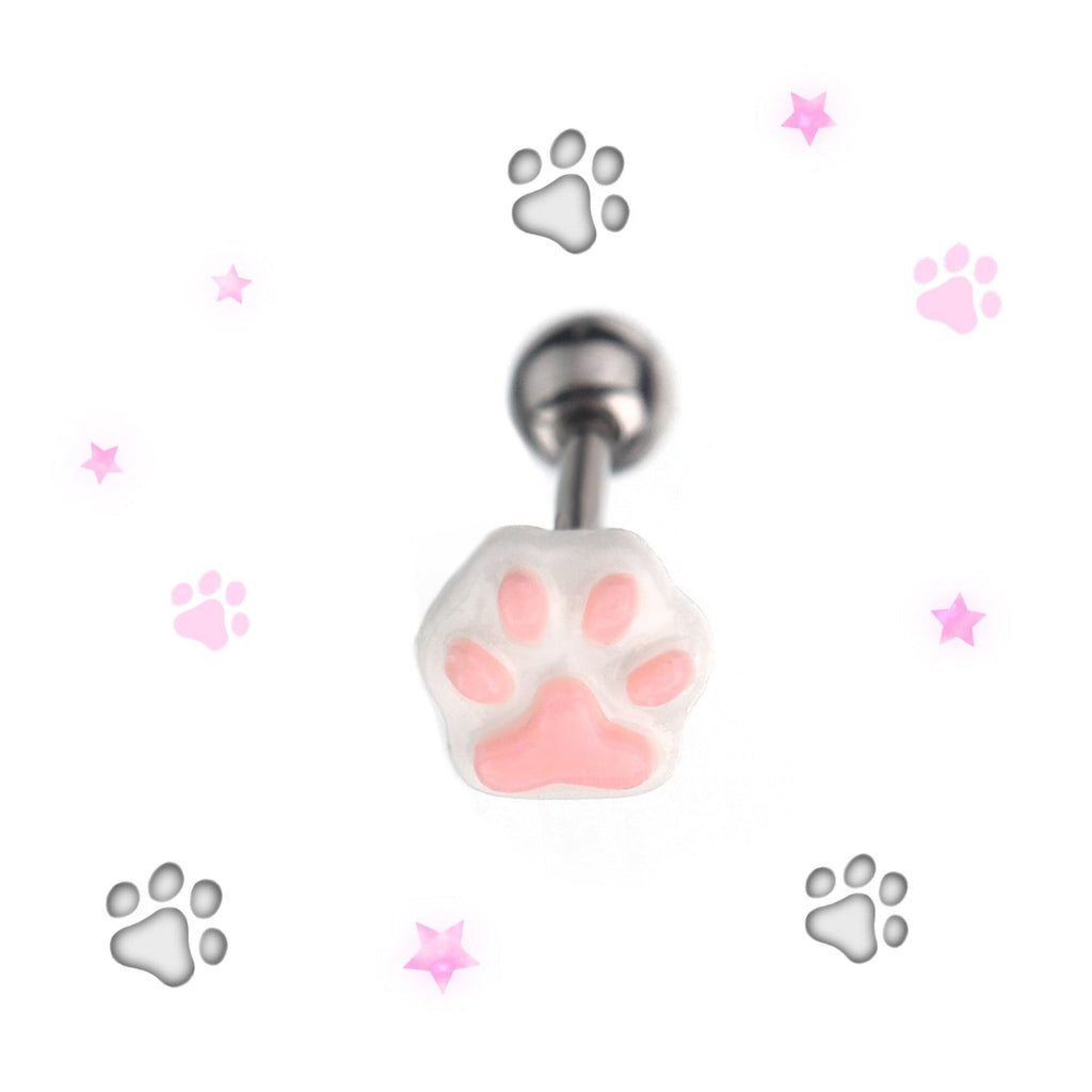 Resin Pink & Black Paw Print tongue stud - Resin Pink & Black Paw Print tongue stud - white-pink / 12 mm / 1.2mm/16G by CRUXJEWELRY