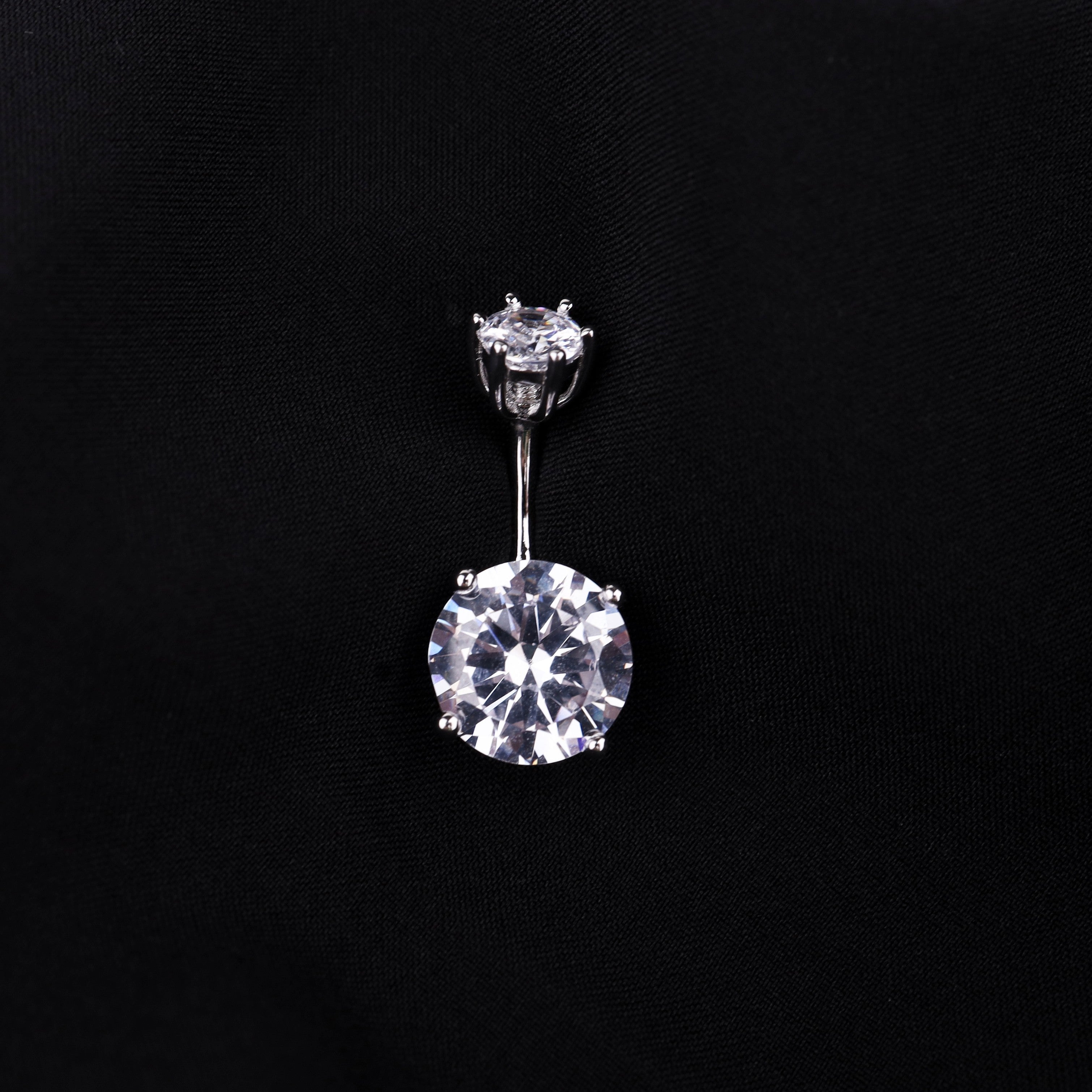 Round CZ S925 Sterling Silver Belly Ring - Round CZ S925 Sterling Silver Belly Ring - 6 mm by CRUXJEWELRY