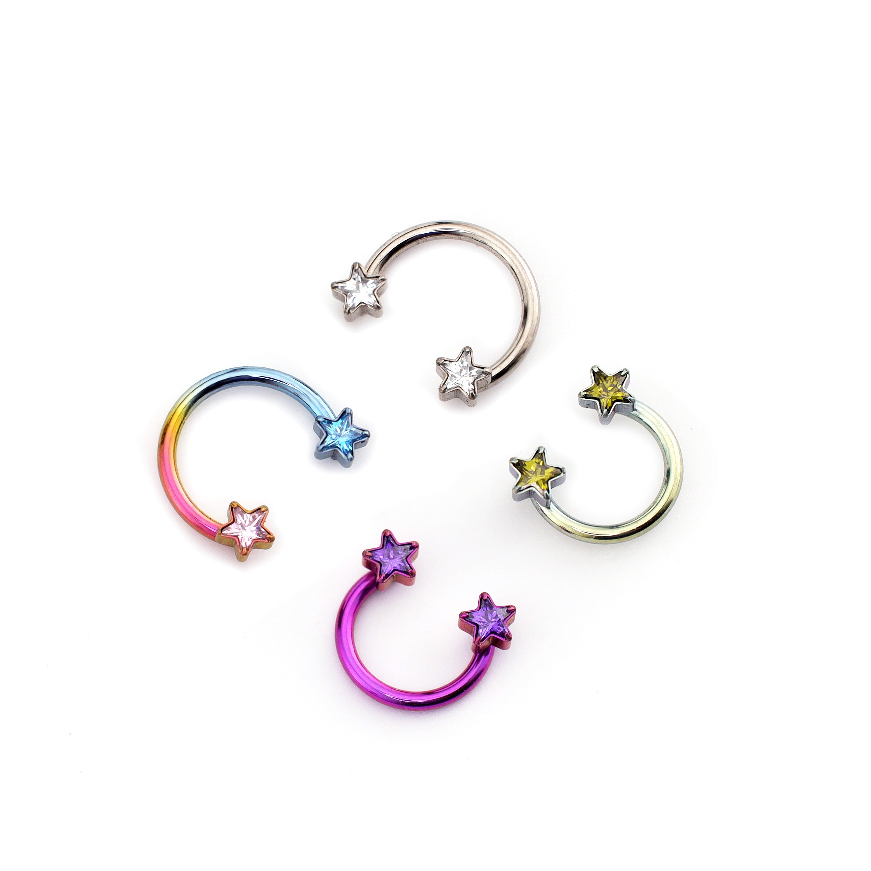 Star Shaped CZ Titanium Horseshoe Ring - Star Shaped CZ Titanium Horseshoe Ring - Sliver / 6mm by CRUXJEWELRY