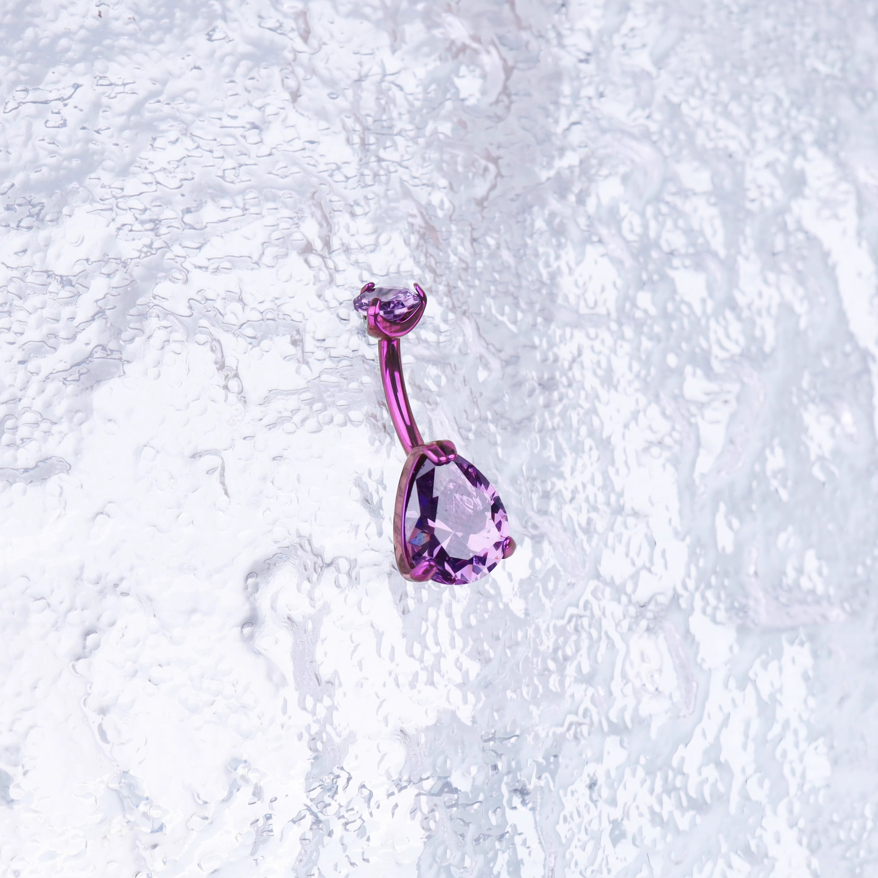 Teardrop CZ Internally Threaded Titanium Belly Ring - Teardrop CZ Internally Threaded Titanium Belly Ring - Purple / 6 mm by CRUXJEWELRY