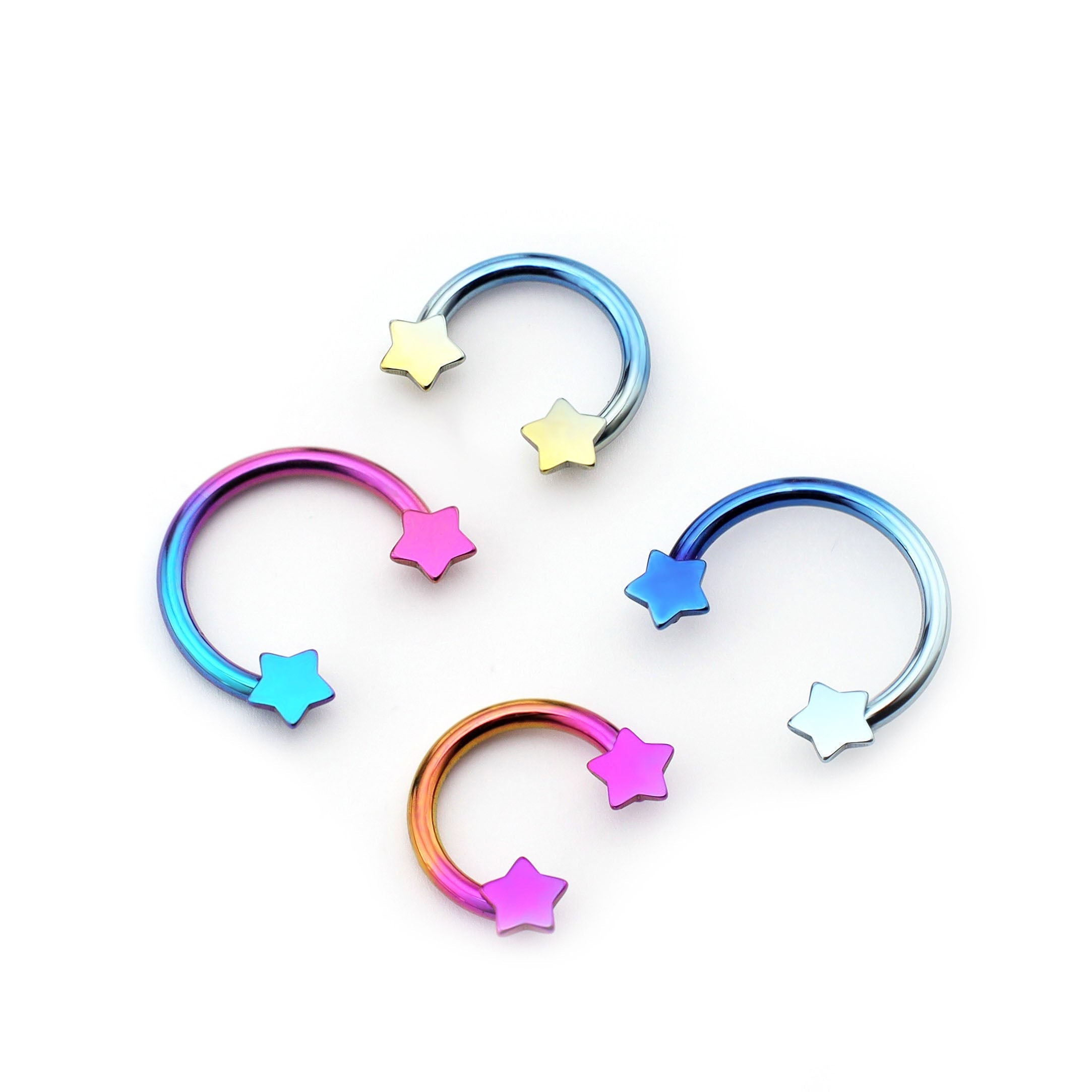 Rainbow Star Shaped Titanium Horseshoe Ring - Rainbow Star Shaped Titanium Horseshoe Ring - Blue-White Gradient / 6mm by CRUXJEWELRY