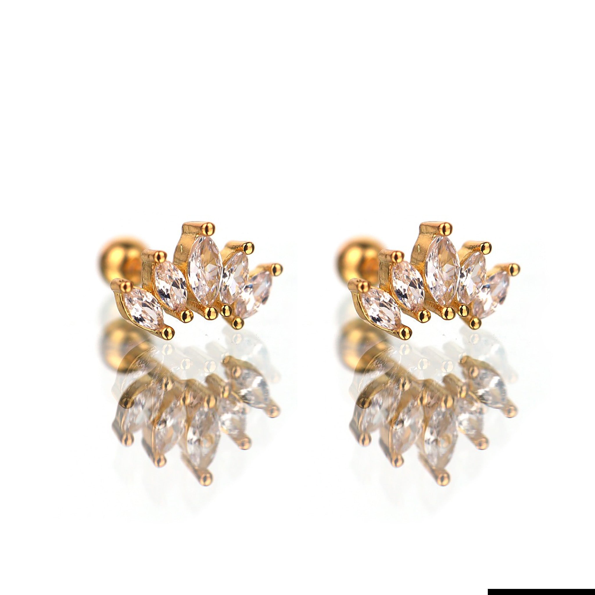 Fan Diamond-Cut CZ Stainless Steel Ear Studs - Fan Diamond-Cut CZ Stainless Steel Ear Studs - Pair of Gold by CRUXJEWELRY