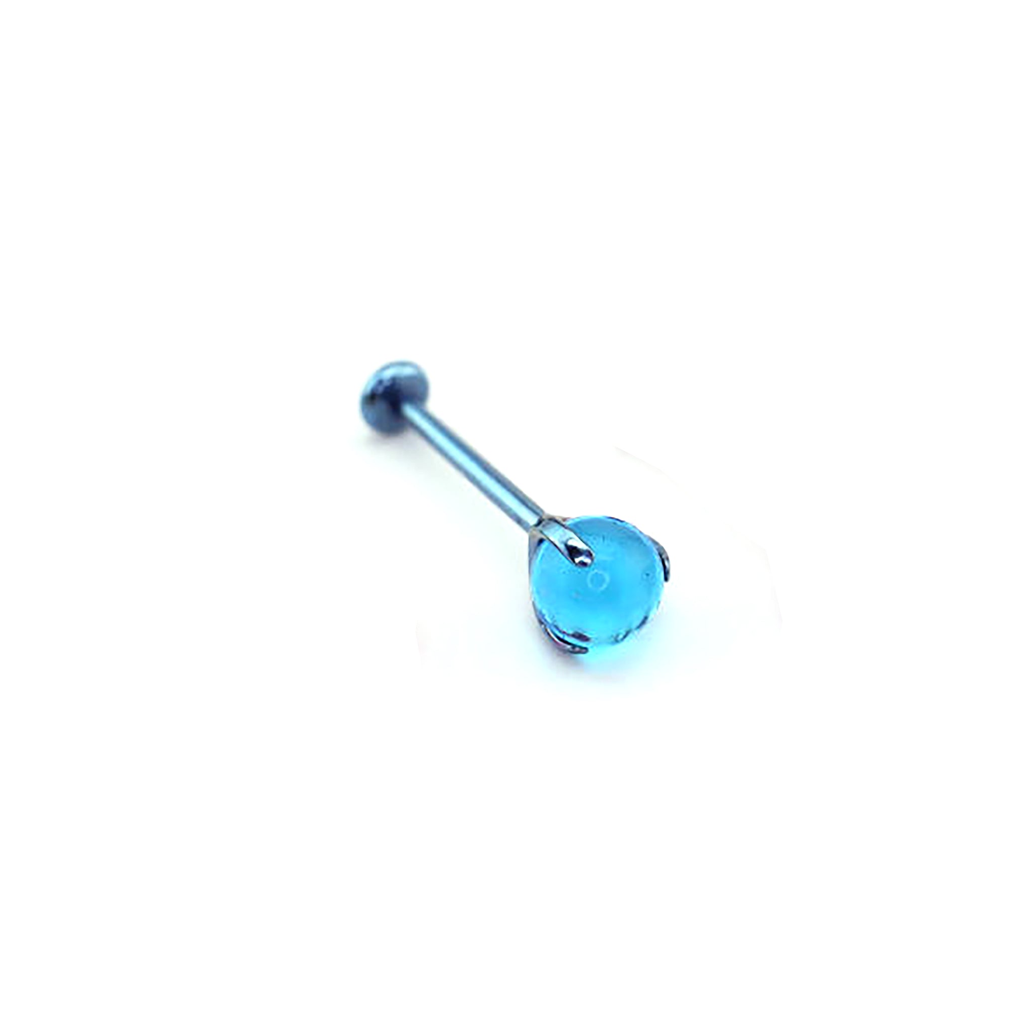 Prong-Set CZ Ball Threadless Titanium Nose Stud - Prong-Set CZ Ball Threadless Titanium Nose Stud - Light Blue / 4mm / 6mm by CRUXJEWELRY