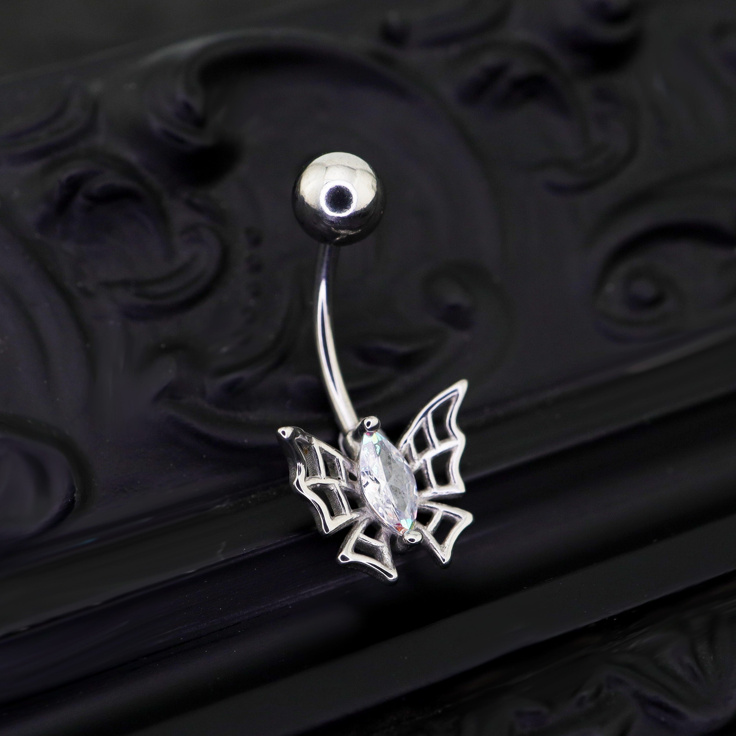Spider Web CZ Stainless Steel Belly Ring - Spider Web CZ Stainless Steel Belly Ring - Default Title by CRUXJEWELRY