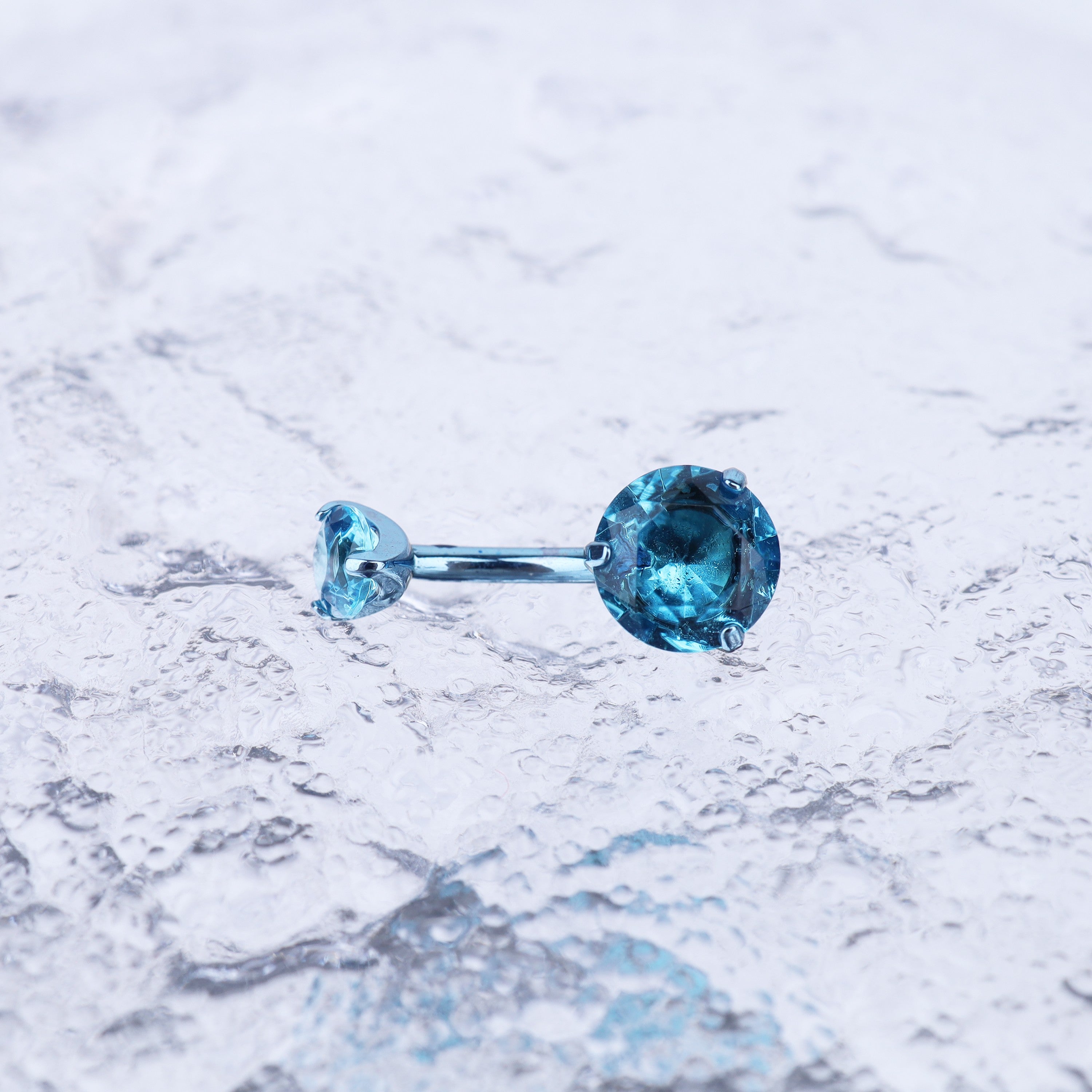 Round CZ Titanium Belly Ring - Round CZ Titanium Belly Ring - Ocean Blue / 6 mm by CRUXJEWELRY