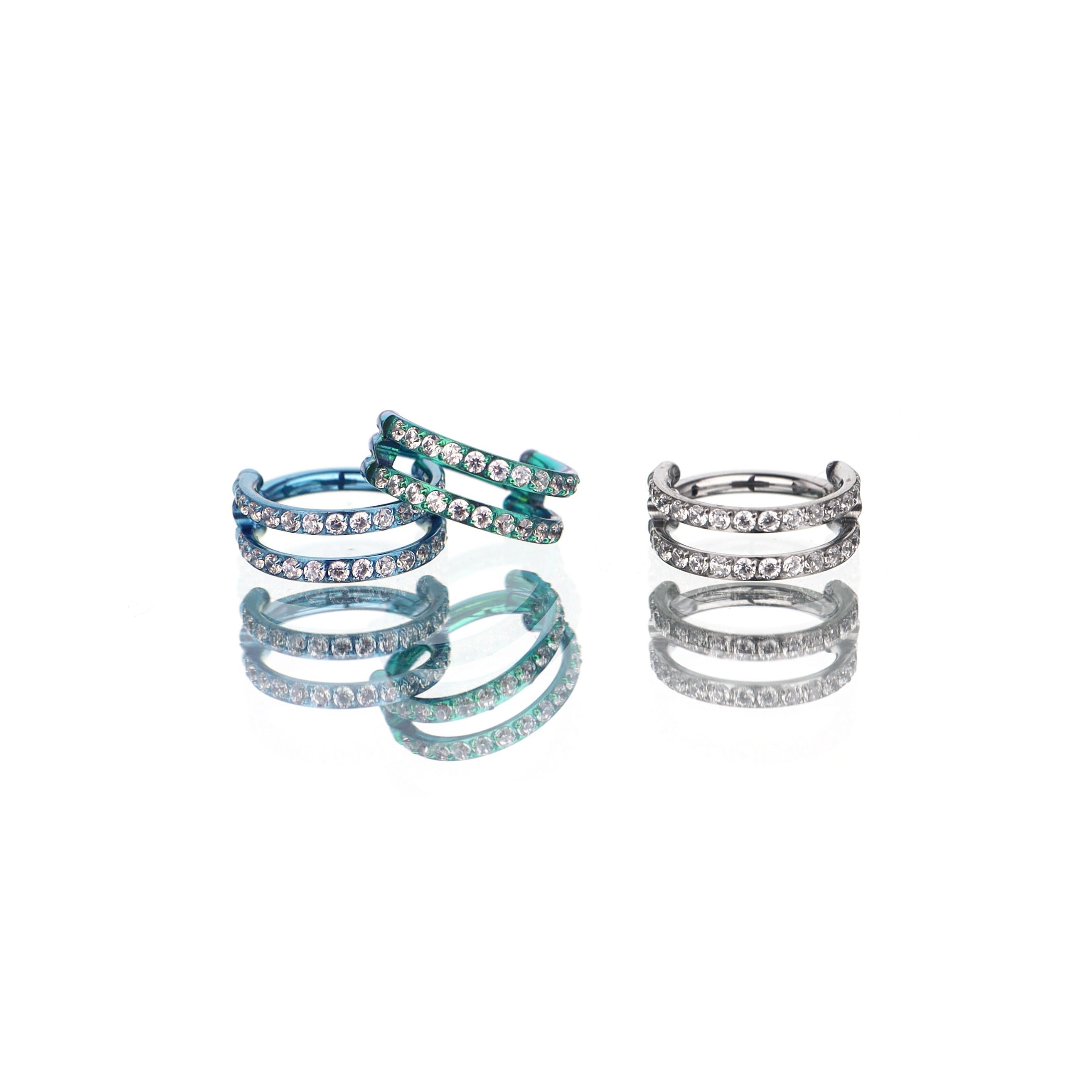 Multicolored Double-Layer CZ Titanium Segment Hoop - Multicolored Double-Layer CZ Titanium Segment Hoop - Sliver / 8mm by CRUXJEWELRY