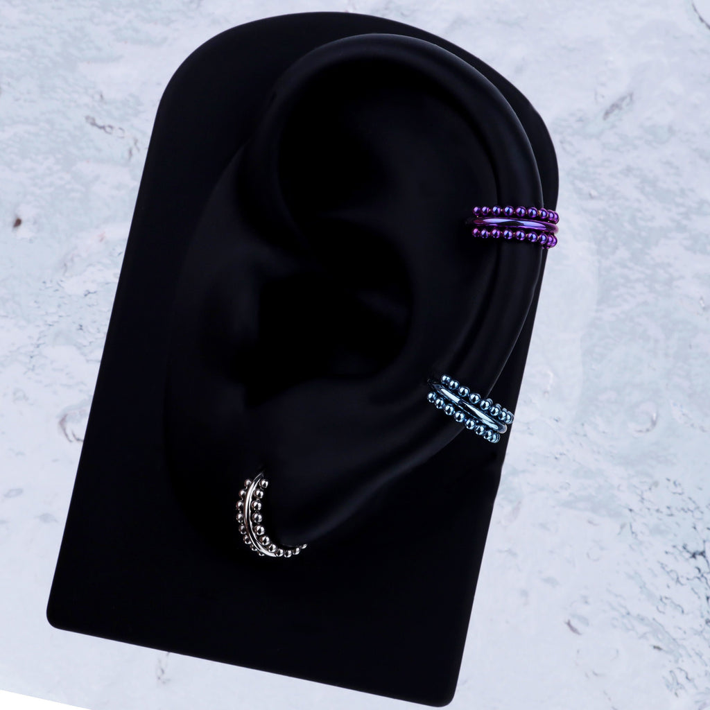 Double-Layer Ball Titanium Segment Hoop - Double-Layer Ball Titanium Segment Hoop - Sliver by CRUXJEWELRY