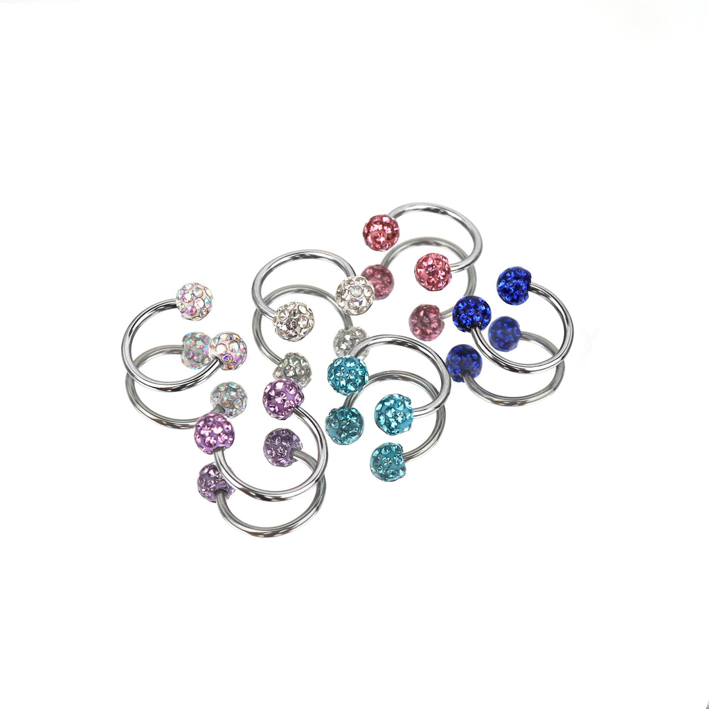 Colorful Full CZ Ball Horseshoe Ring - Colorful Full CZ Ball Horseshoe Ring - AB Coating / 8mm by CRUXJEWELRY