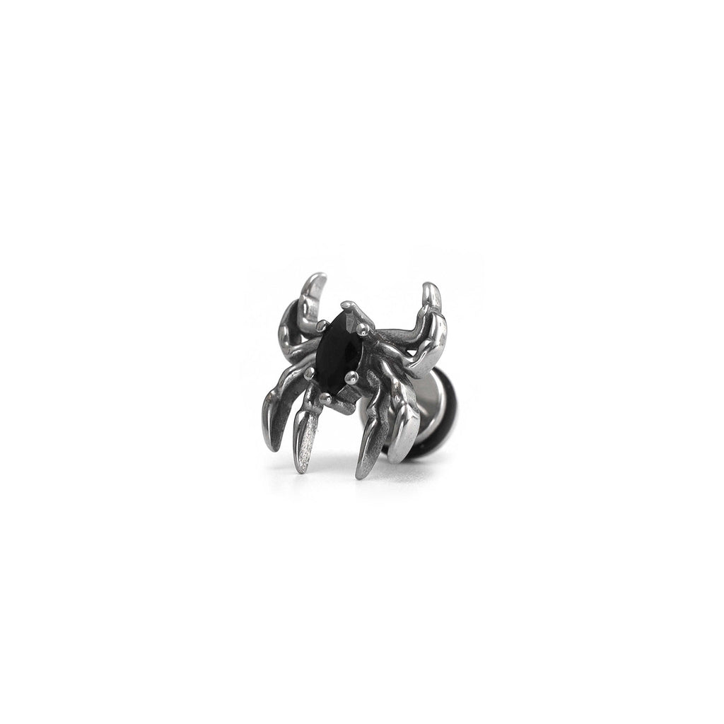 3D Black CZ Spider Stainless Steel Ear Studs - 3D Black CZ Spider Stainless Steel Ear Studs - Single by CRUXJEWELRY