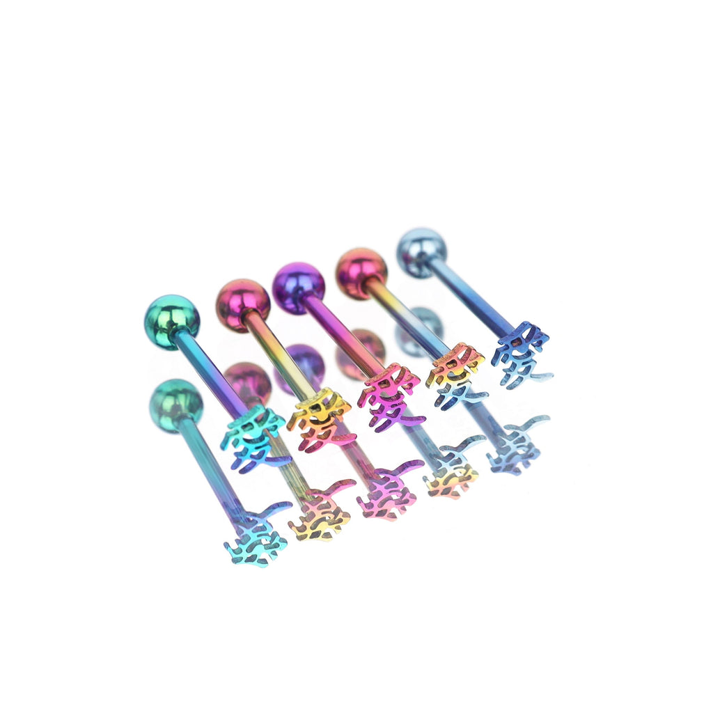 Rainbow Eastern Character-LOVE Titanium Tongue Stud - Rainbow Eastern Character-LOVE Titanium Tongue Stud - Rainbow / 12mm by CRUXJEWELRY