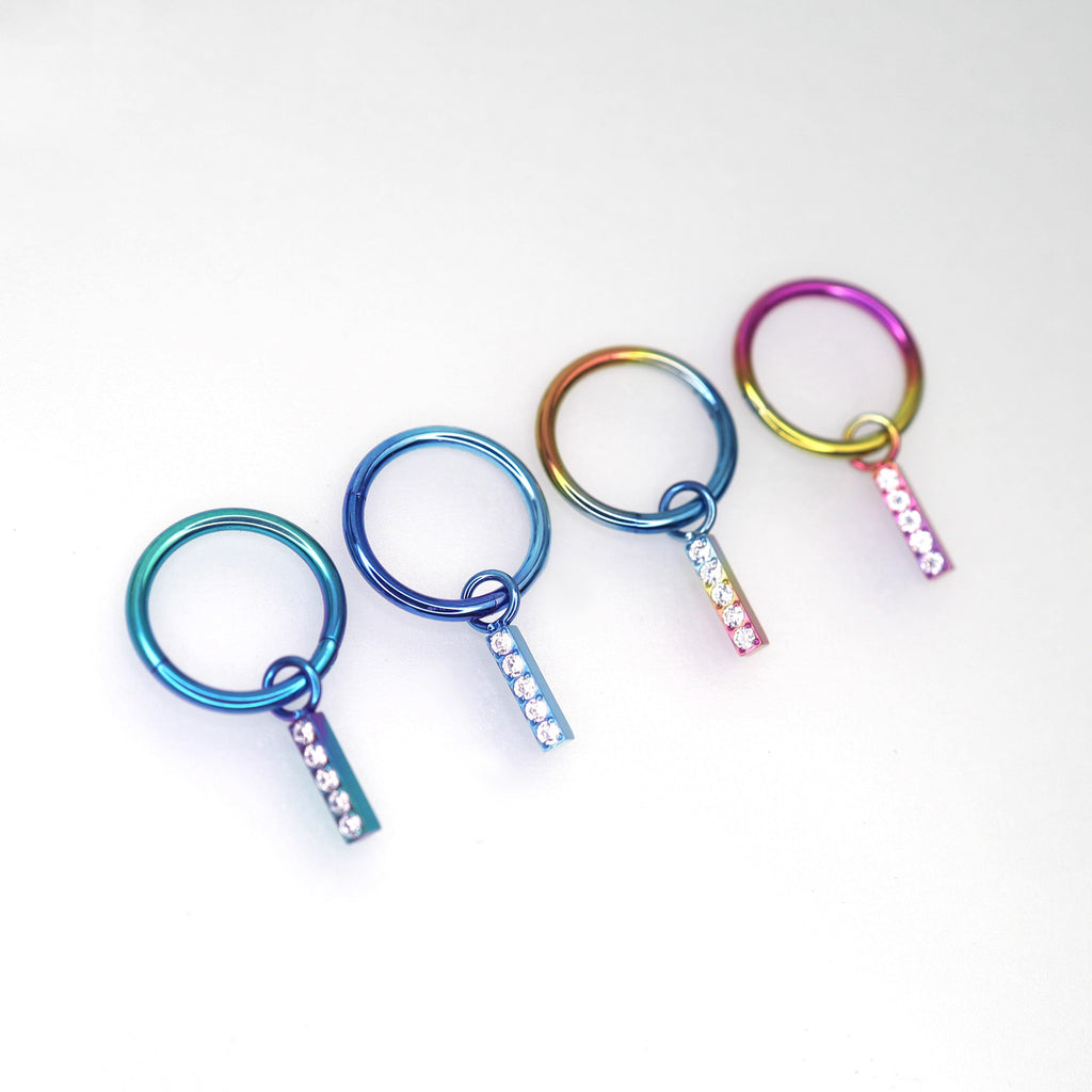 Titanium Segment Hoop with Baguette CZ - Titanium Segment Hoop with Baguette CZ - Rainbow / 6mm by CRUXJEWELRY