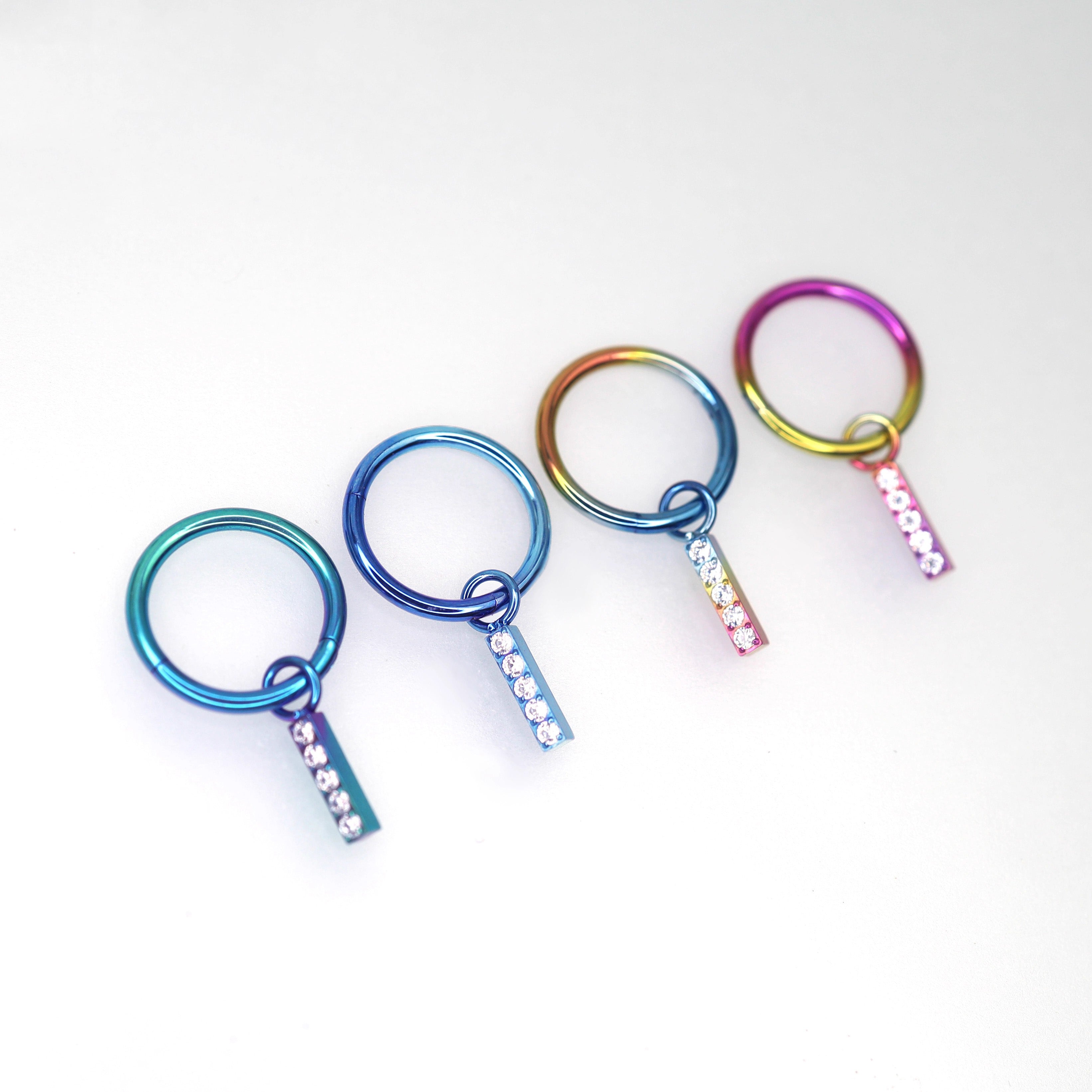 Titanium Segment Hoop with Baguette CZ - Titanium Segment Hoop with Baguette CZ - Rainbow / 6mm by CRUXJEWELRY