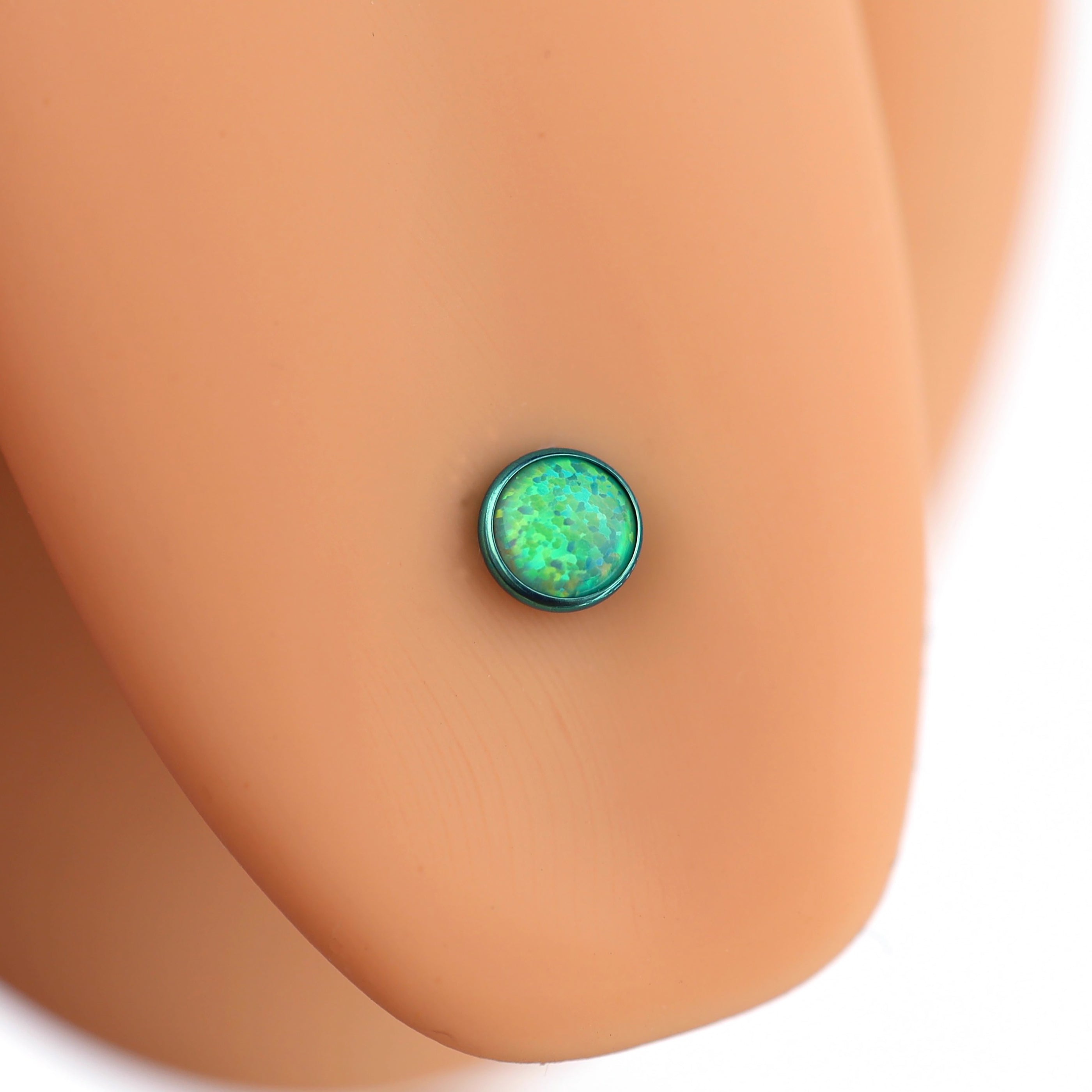 Flat Opal Titanium Internally Threaded Tongue Stud - Flat Opal Titanium Internally Threaded Tongue Stud - light-green / 12mm by CRUXJEWELRY