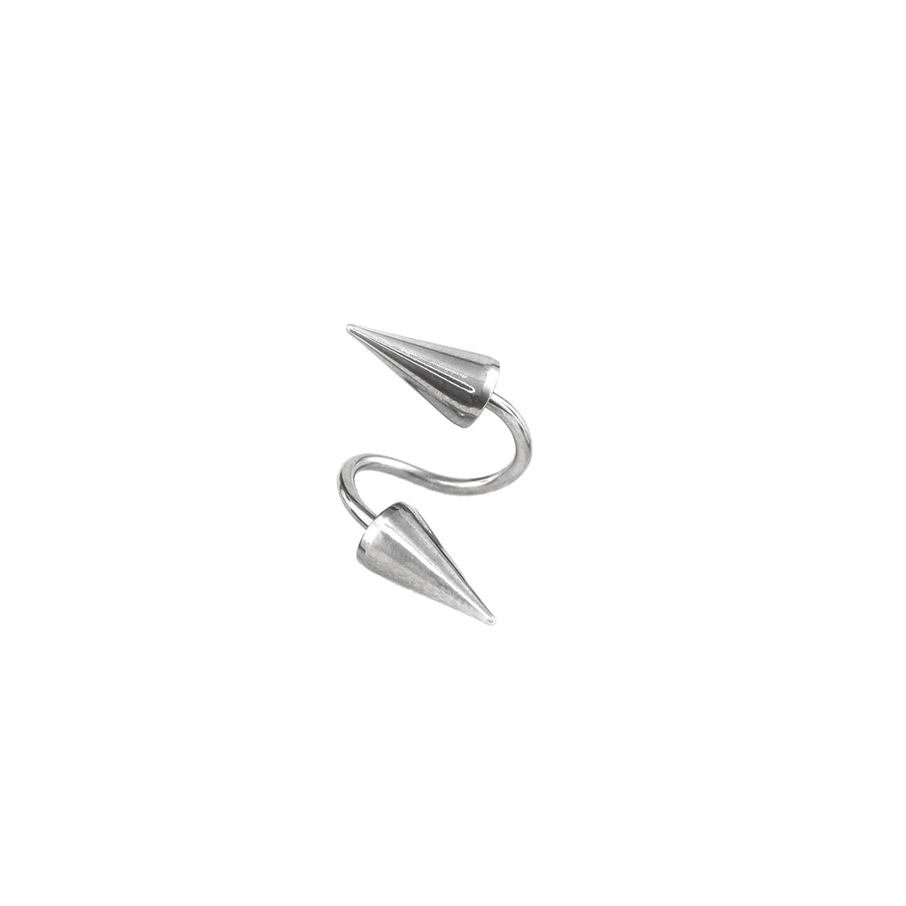 S-Shaped Spike Externally Threaded Stainless Steel Lip Ring - S-Shaped Spike Externally Threaded Stainless Steel Lip Ring - 8mm by CRUXJEWELRY