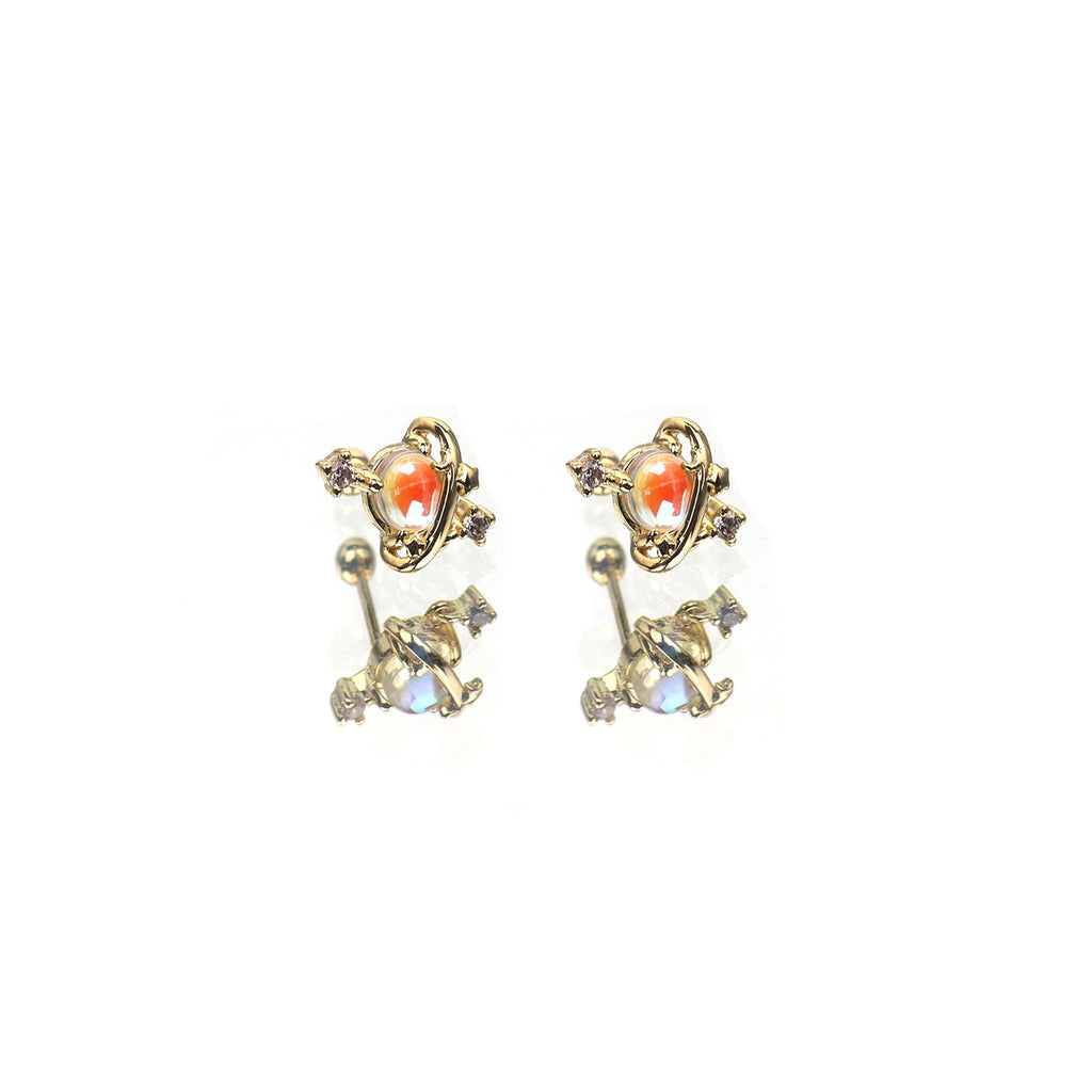 Opal Star Circle Pendant Stainless Steel Ear Studs - Opal Star Circle Pendant Stainless Steel Ear Studs - Gold / Set by CRUXJEWELRY