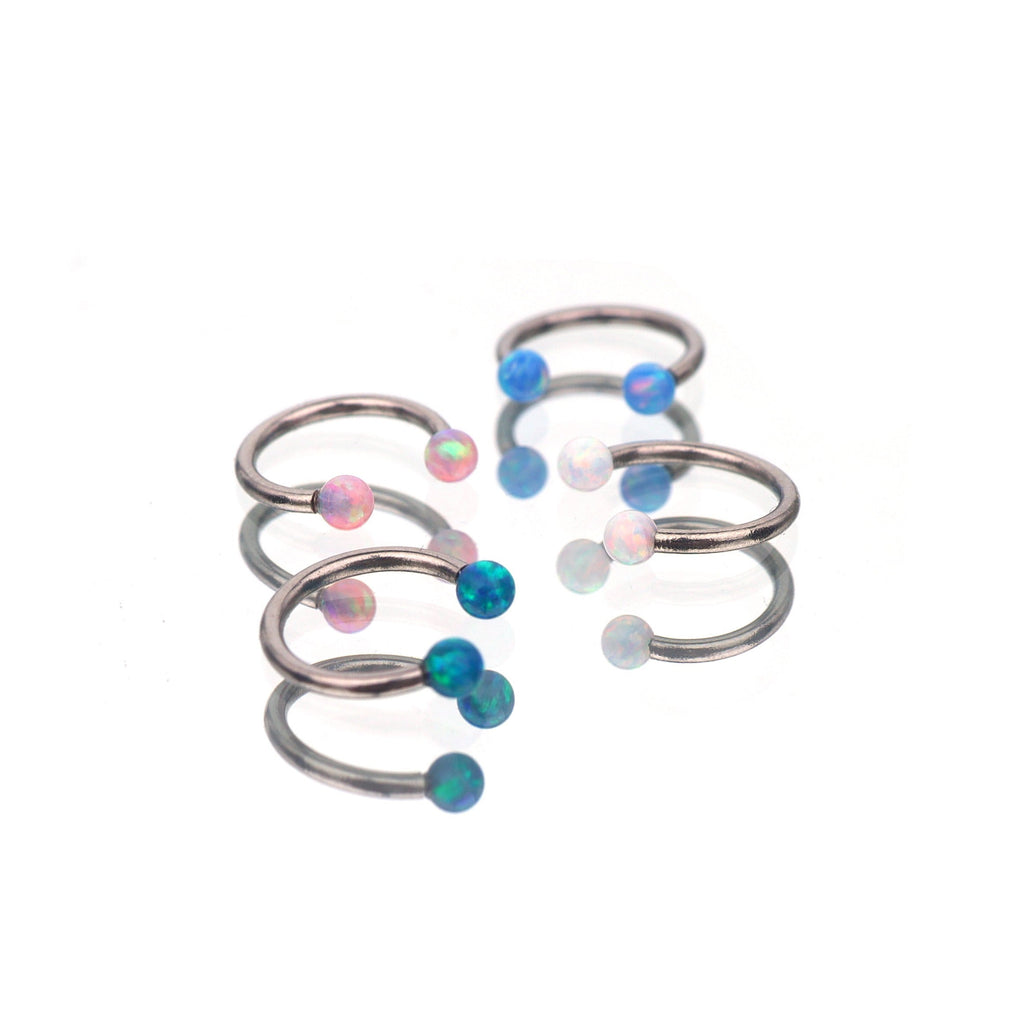 16G Opal Internally Threaded Horseshoe Ring - 16G Opal Internally Threaded Horseshoe Ring - Light Blue / 8mm by CRUXJEWELRY