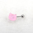 Resin Little Cat Face Tongue stud - Resin Little Cat Face Tongue stud - Pink / 12mm / 1.2mm/16G by CRUXJEWELRY