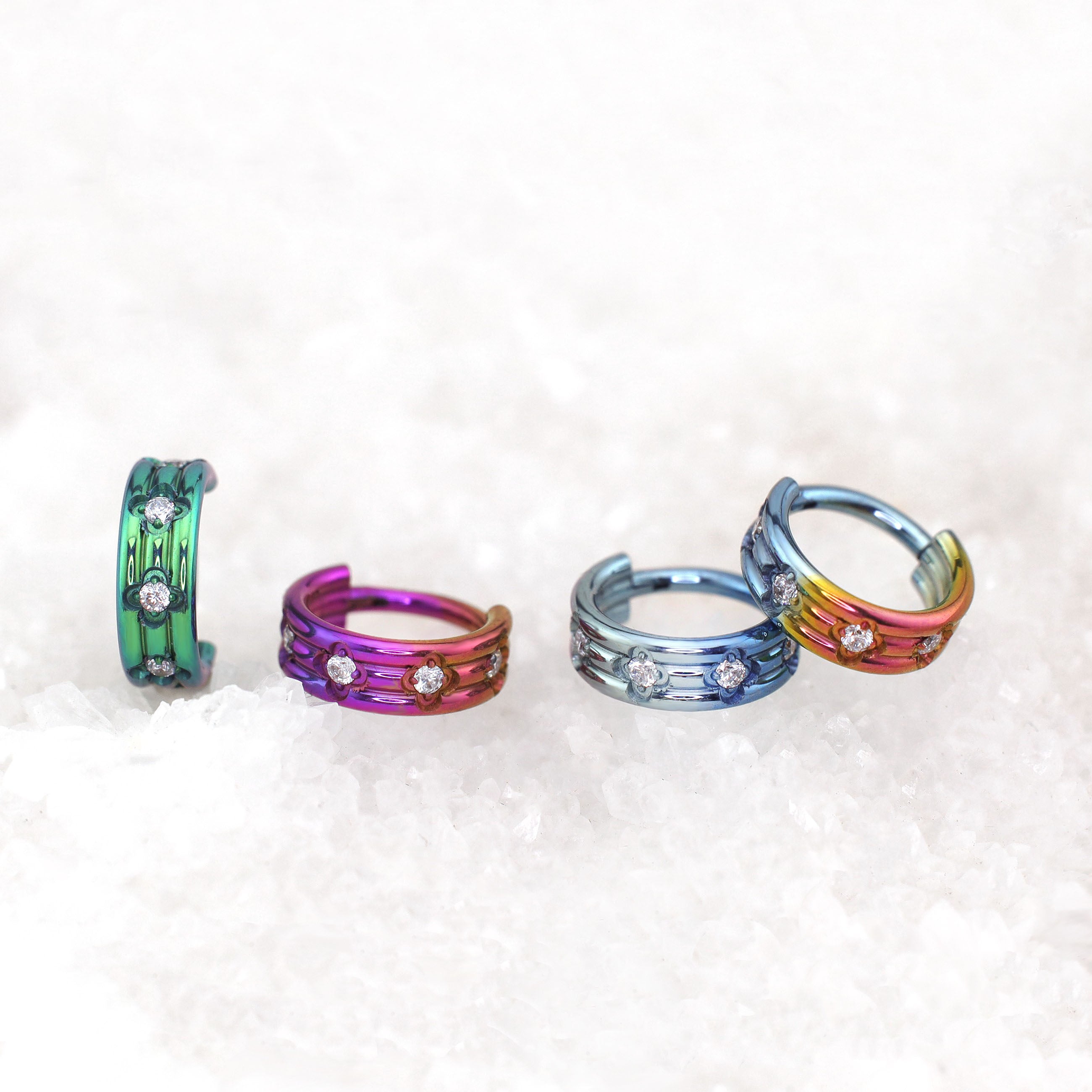 16G Three Row Triple Segment CZ Titanium Ring - 16G Three Row Triple Segment CZ Titanium Ring - Sliver by CRUXJEWELRY