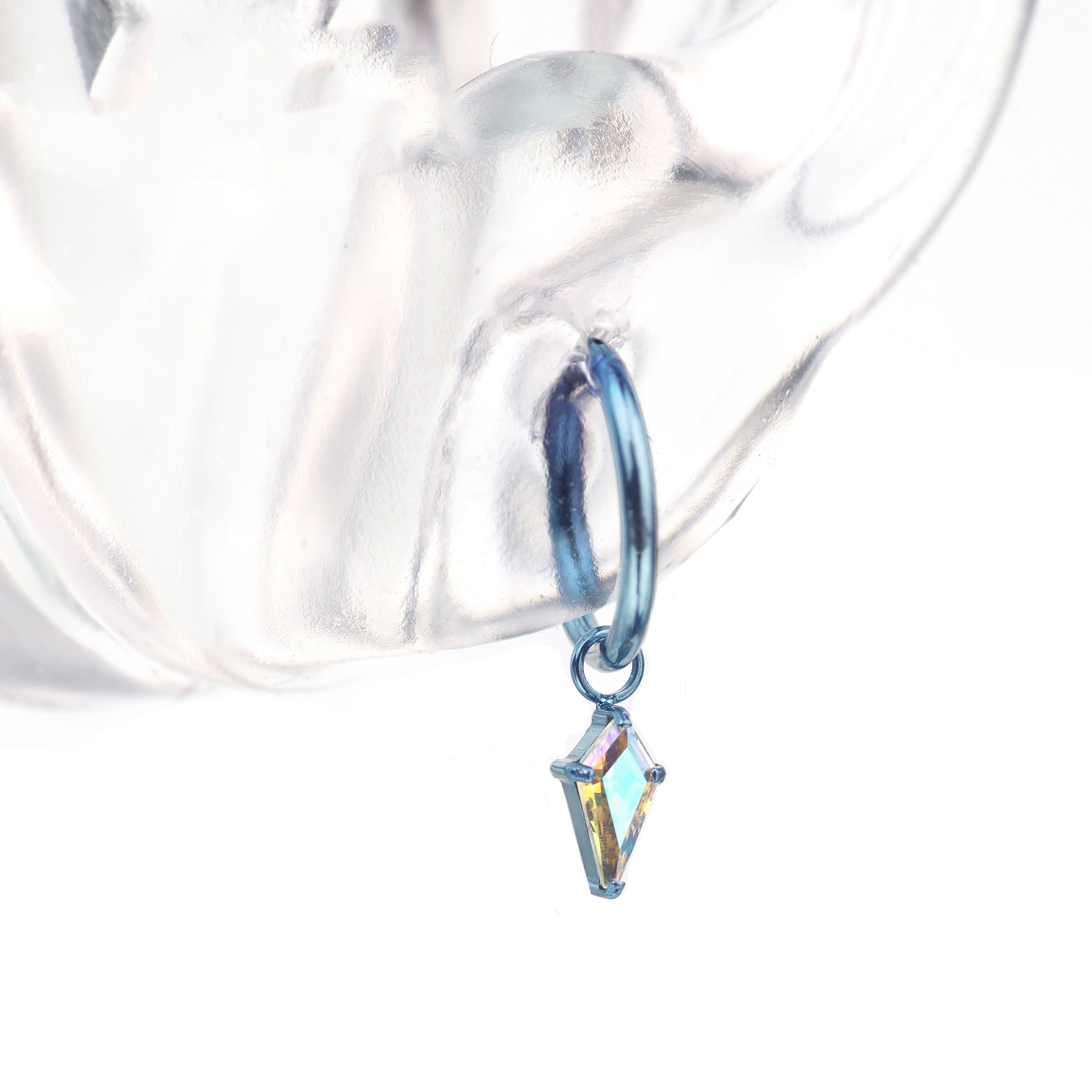 Rhombic CZ Pendant Titanium Segment Hoop - Rhombic CZ Pendant Titanium Segment Hoop - Pink-Purple Gradient / 6mm by CRUXJEWELRY