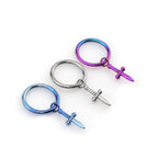 Multicolored Dagger Pendant Titanium Segment Hoop - Multicolored Dagger Pendant Titanium Segment Hoop - Dark Silver / 6mm by CRUXJEWELRY