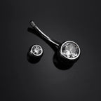 Double Gem CZ S925 Sterling Silver Belly Ring - Double Gem CZ S925 Sterling Silver Belly Ring - 6 mm by CRUXJEWELRY