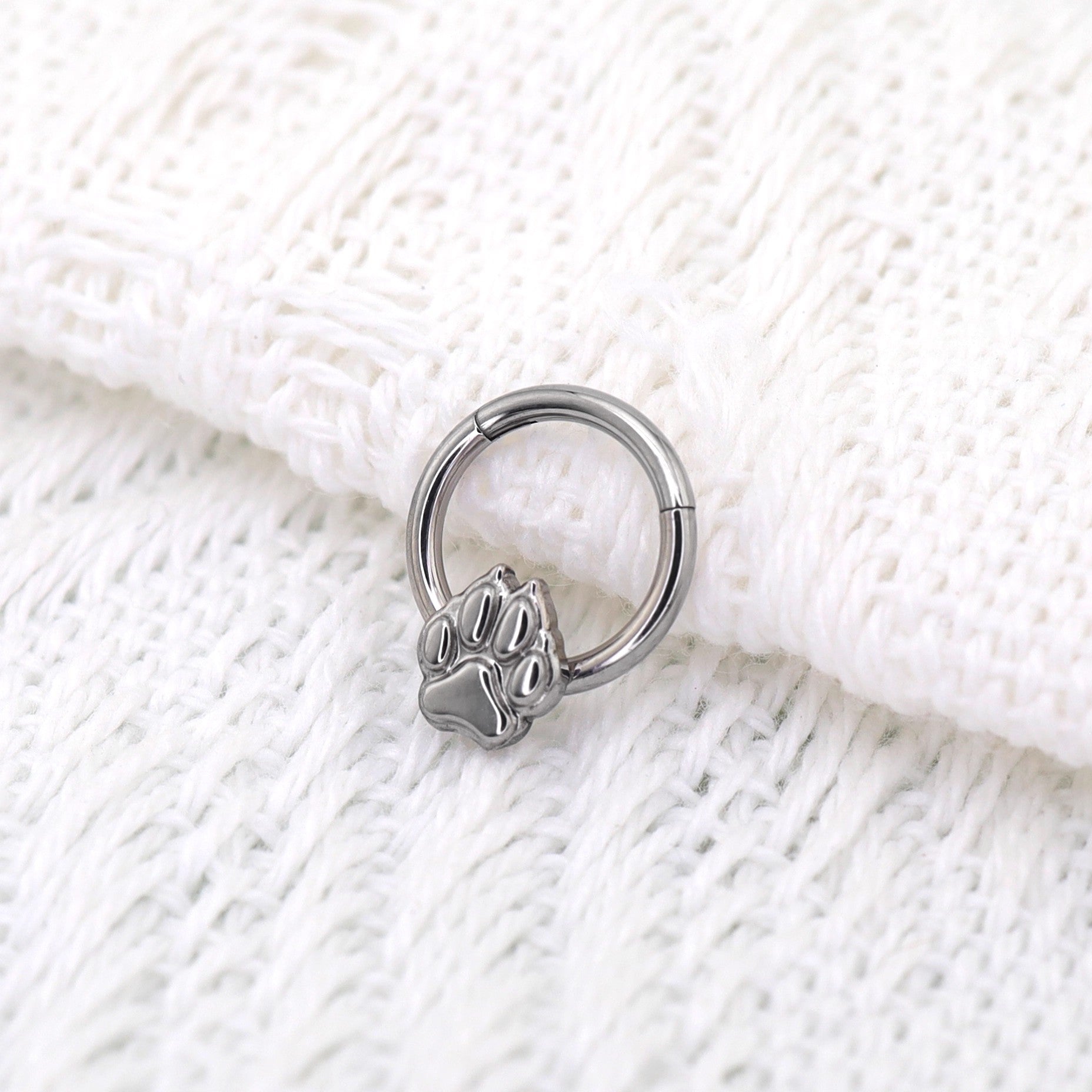 Cute Cat Paw Titanium Segment Hoop - Cute Cat Paw Titanium Segment Hoop - Sliver by CRUXJEWELRY