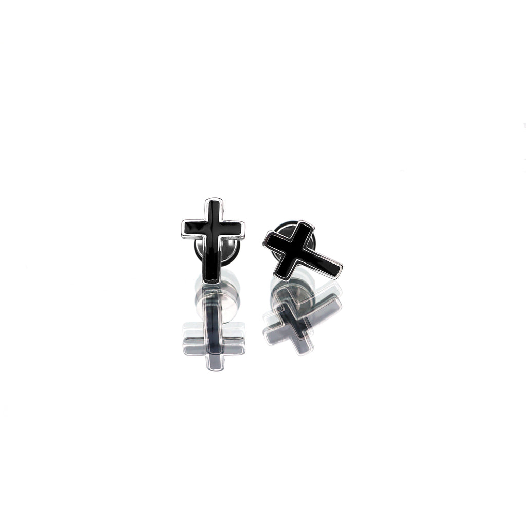 Curved Drip Cross Stainless Steel Ear Stud - Curved Drip Cross Stainless Steel Ear Stud - Set by CRUXJEWELRY