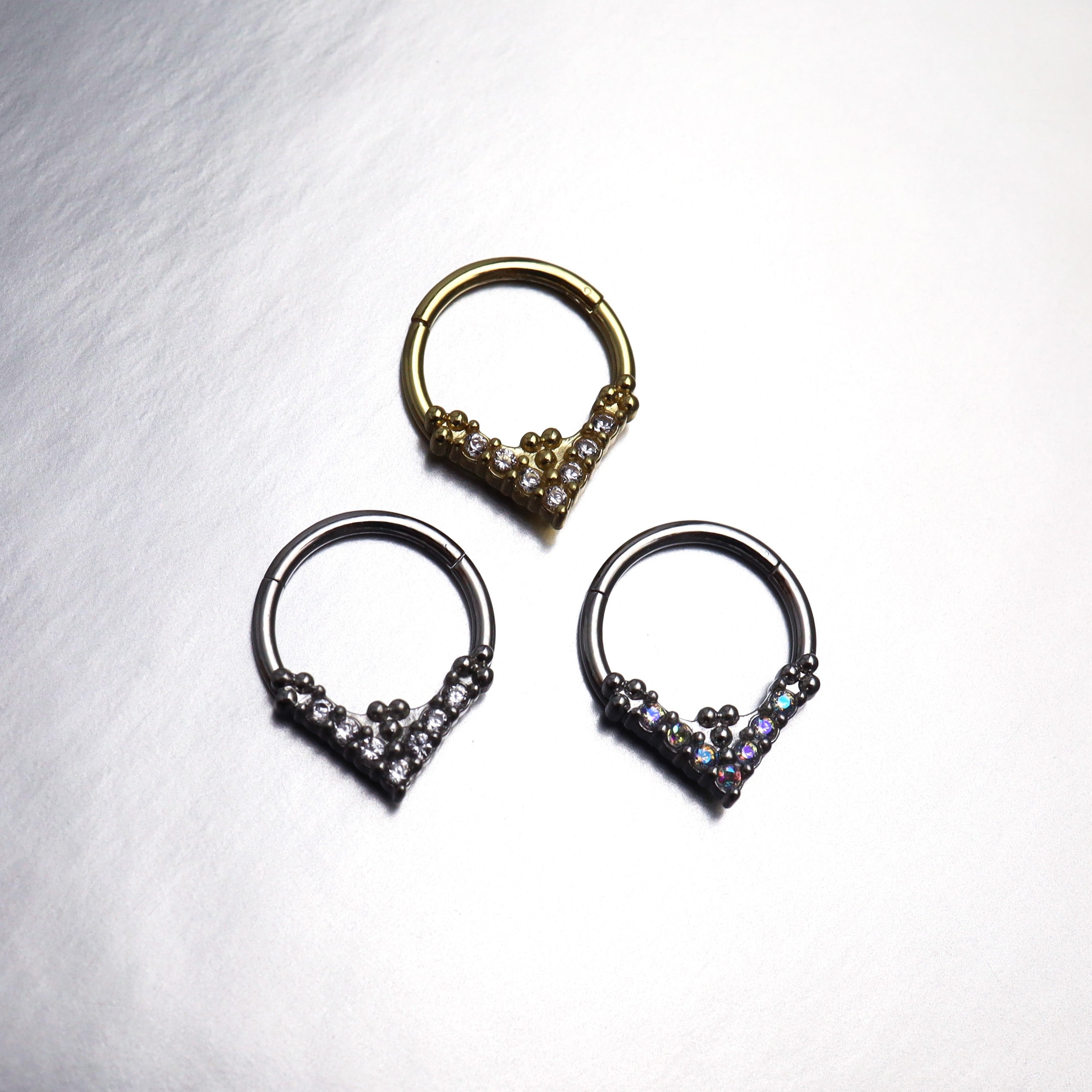 Triangular CZ stainless steel Clicker - Triangular CZ stainless steel Clicker - AB Coating by CRUXJEWELRY