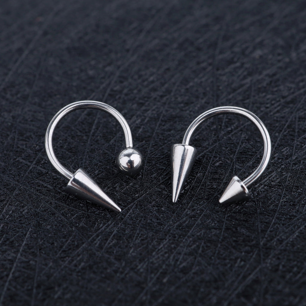 Spike and Ball Ends Horseshoe Lip Ring - Spike and Ball Ends Horseshoe Lip Ring - Spike & Spike / 8mm by CRUXJEWELRY