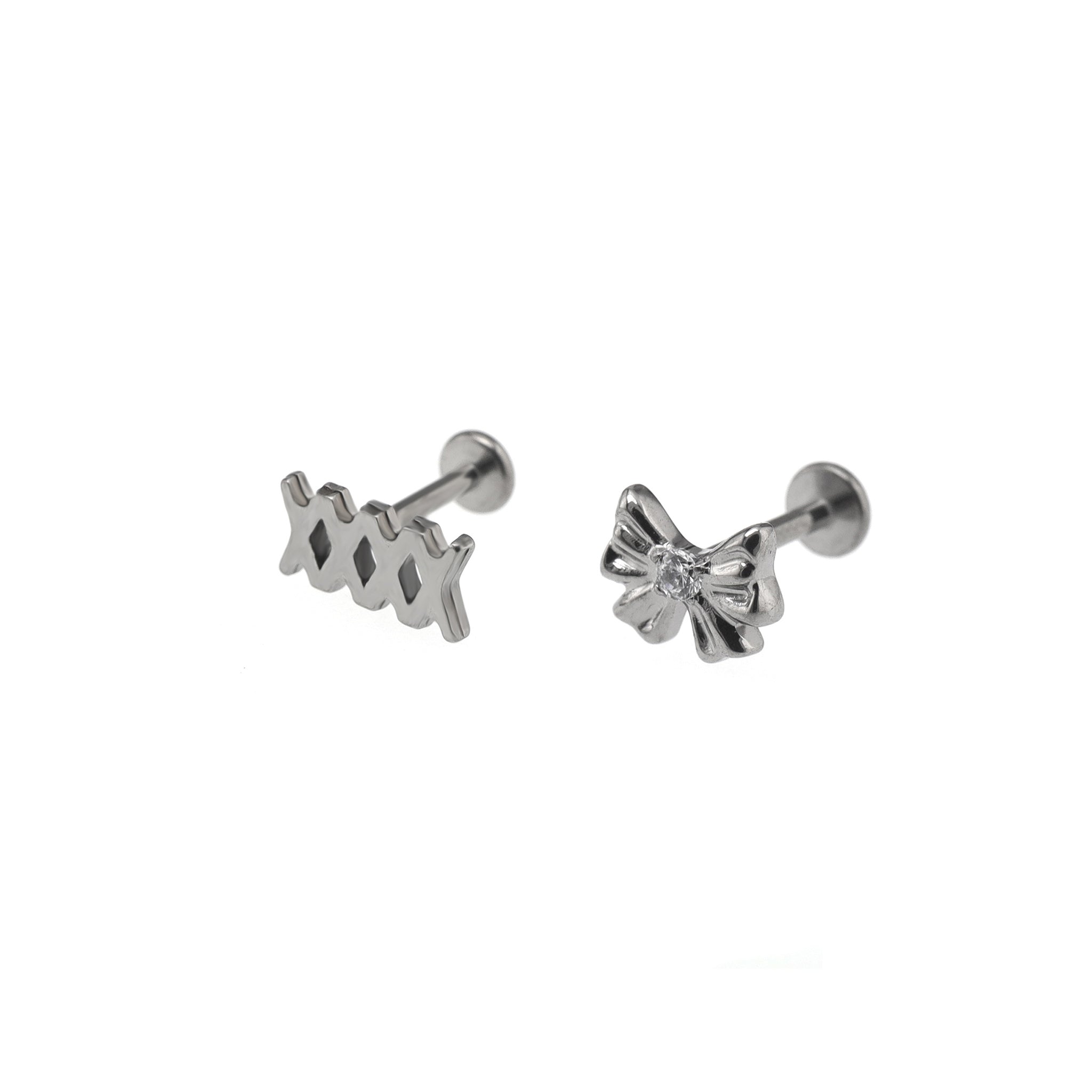 Bandage Bow CZ Titanium Ear Studs - Bandage Bow CZ Titanium Ear Studs - Sliver / Set by CRUXJEWELRY