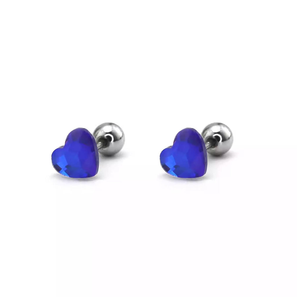 Rainbow Heart Crystal Stainless Steel Ear Studs - Rainbow Heart Crystal Stainless Steel Ear Studs - Sapphire Blue / 0.8mm/20G by CRUXJEWELRY