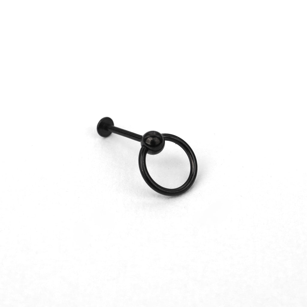Black & White Ring Externally Threaded Stainless Steel Lip Ring - Black & White Ring Externally Threaded Stainless Steel Lip Ring - Black / 6mm by CRUXJEWELRY