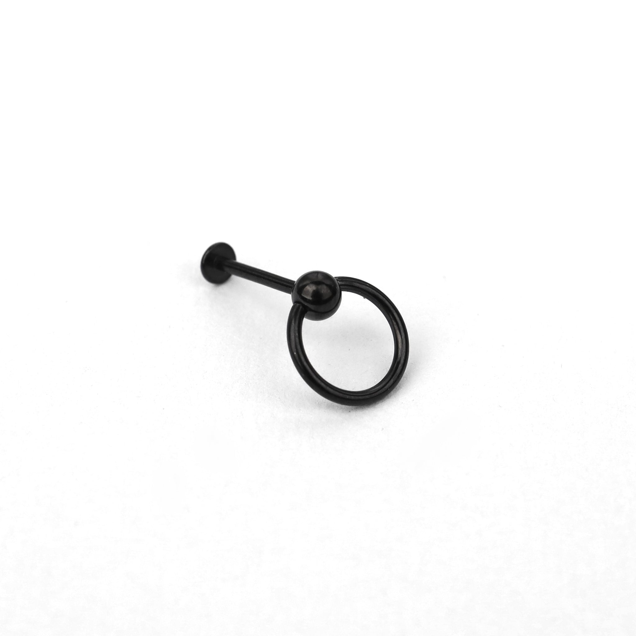 Black & White Ring Externally Threaded Stainless Steel Lip Ring - Black & White Ring Externally Threaded Stainless Steel Lip Ring - Black / 6mm by CRUXJEWELRY