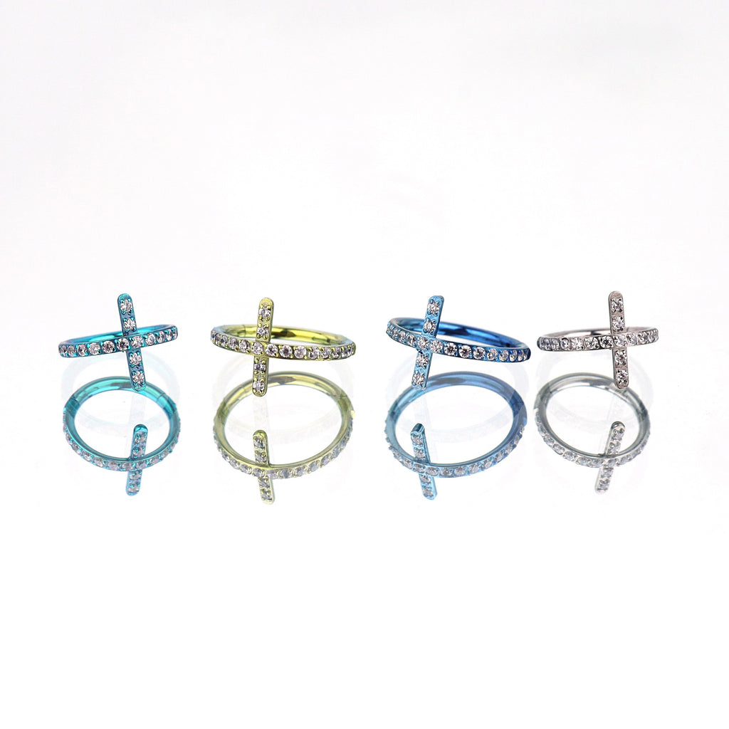 Cross CZ Titanium Clicker Nose Hoop - Cross CZ Titanium Clicker Nose Hoop - Silver / 8mm by CRUXJEWELRY