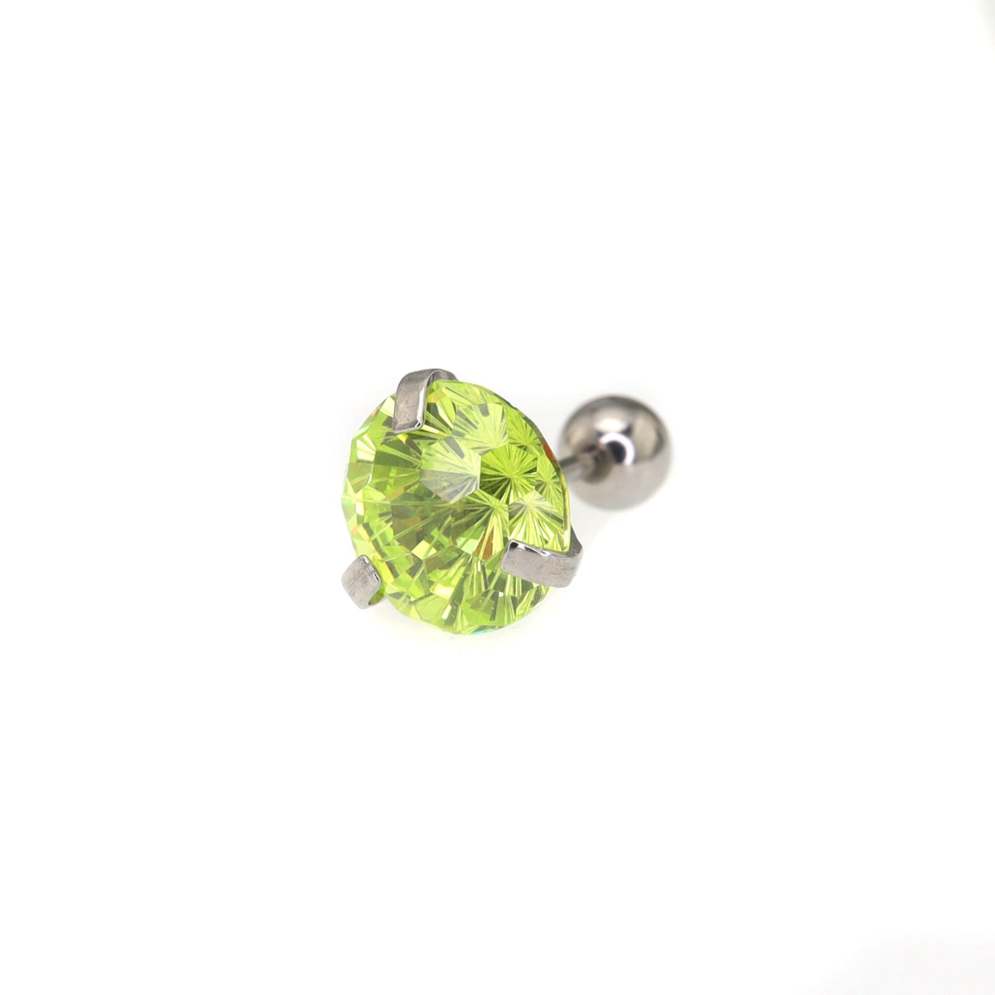 6mm Firework Cut CZ Sparkling Ear Stud - 6mm Firework Cut CZ Sparkling Ear Stud - Green by CRUXJEWELRY