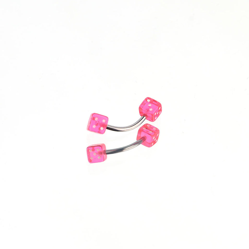 Acrylic Colorful Dice Externally Threaded Brow Studs - Acrylic Colorful Dice Externally Threaded Brow Studs - Pink / 6mm by CRUXJEWELRY