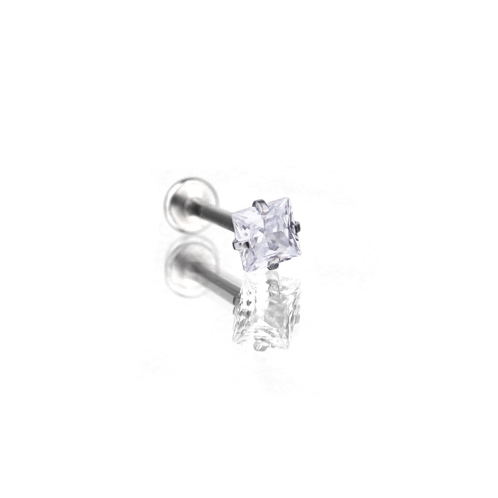 Square CZ Internally Threaded Stainless Steel Flat-Back Ring - Square CZ Internally Threaded Stainless Steel Flat-Back Ring - White / 4mm / 6mm by CRUXJEWELRY
