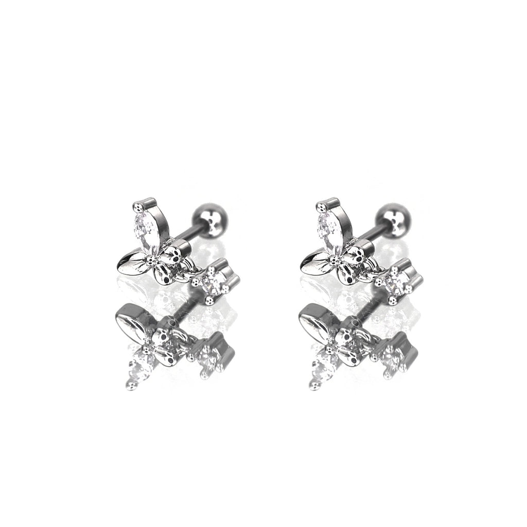 Butterfly Dangle CZ Stainless Steel Ear Studs - Butterfly Dangle CZ Stainless Steel Ear Studs - Set / 6mm by CRUXJEWELRY