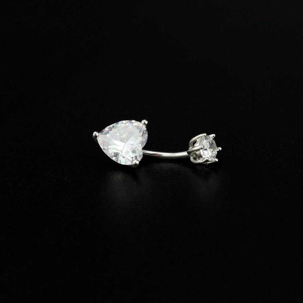 Heart-shaped CZ S925 Sterling Silver Belly Ring - Heart-shaped CZ S925 Sterling Silver Belly Ring - 6 mm by CRUXJEWELRY