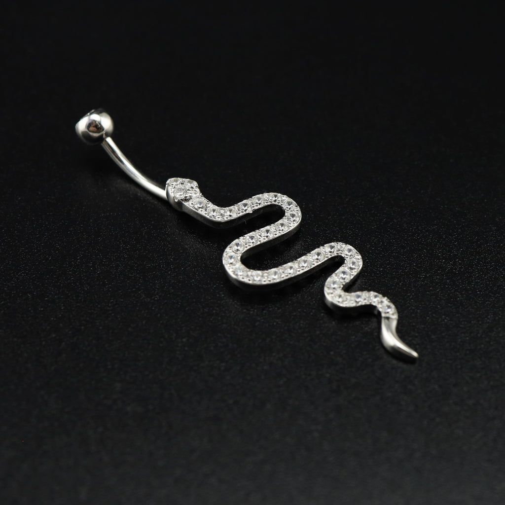 Serpent CZ S925 Sterling Silver Belly Ring - Serpent CZ S925 Sterling Silver Belly Ring - 6 mm by CRUXJEWELRY