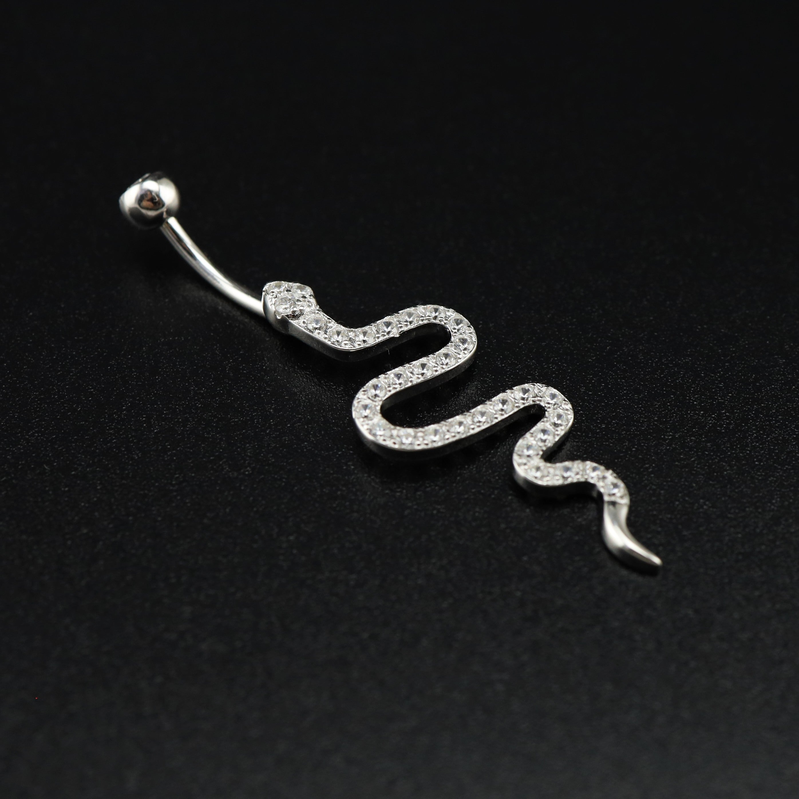 Serpent CZ S925 Sterling Silver Belly Ring - Serpent CZ S925 Sterling Silver Belly Ring - 6 mm by CRUXJEWELRY