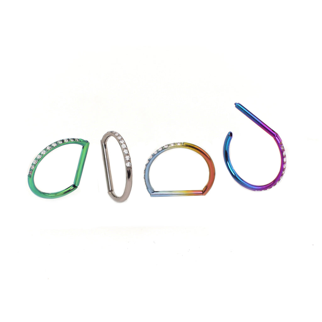 Multicolored CZ Ball Titanium D-Ring - Multicolored CZ Ball Titanium D-Ring - Sliver by CRUXJEWELRY