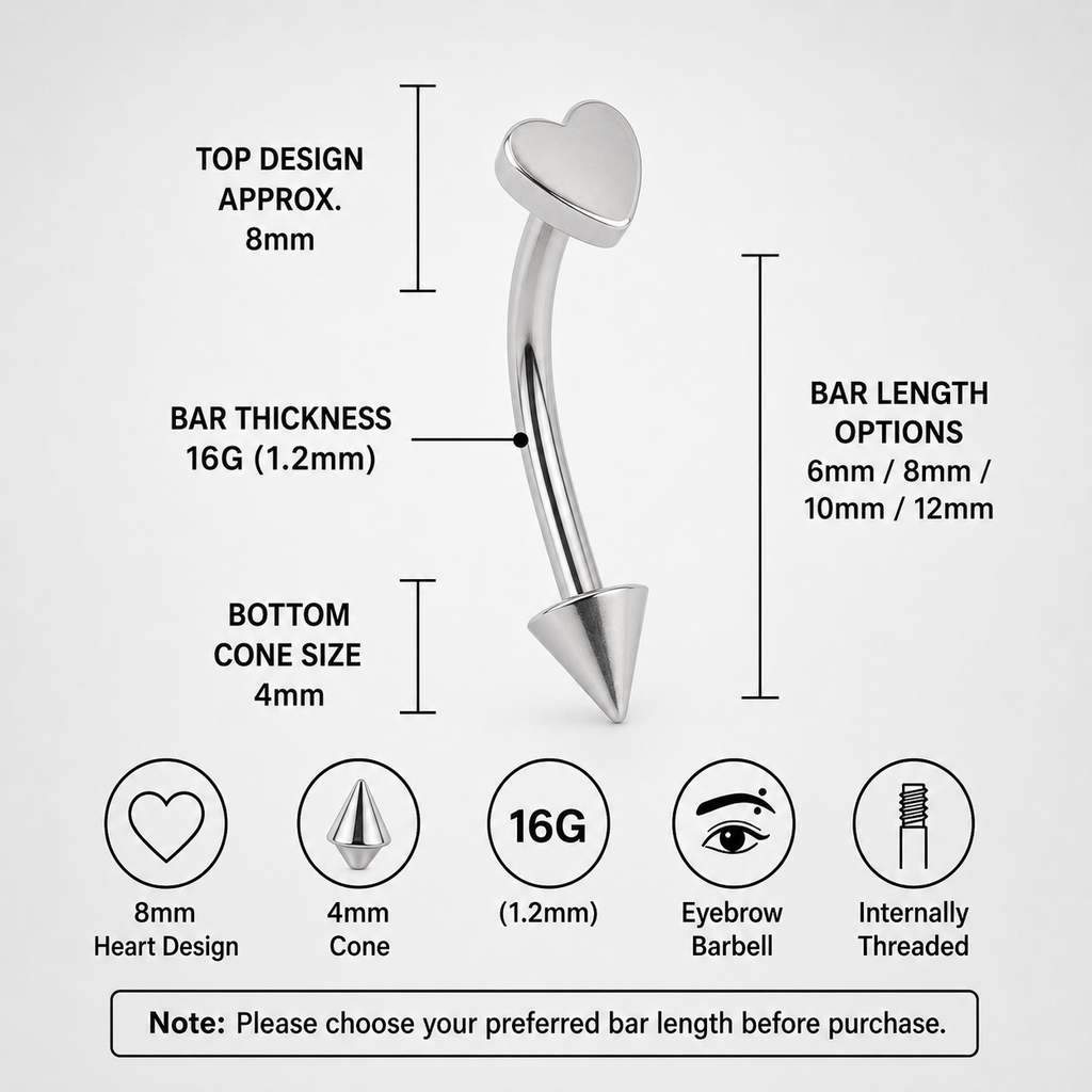Colorful Heart Spike Titanium Rook Jewelry